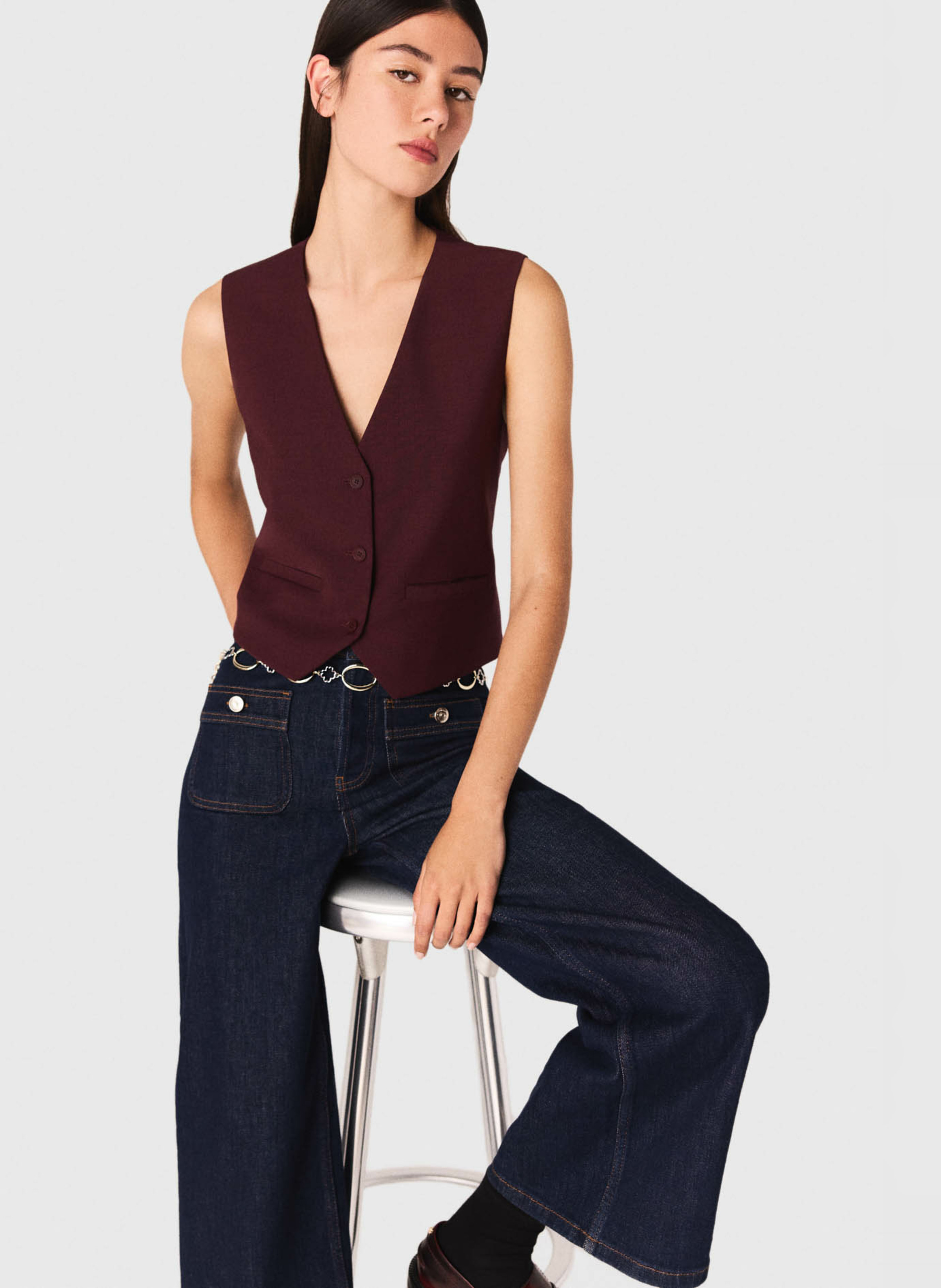 Gilet de tailleur col V MAJE Rouge