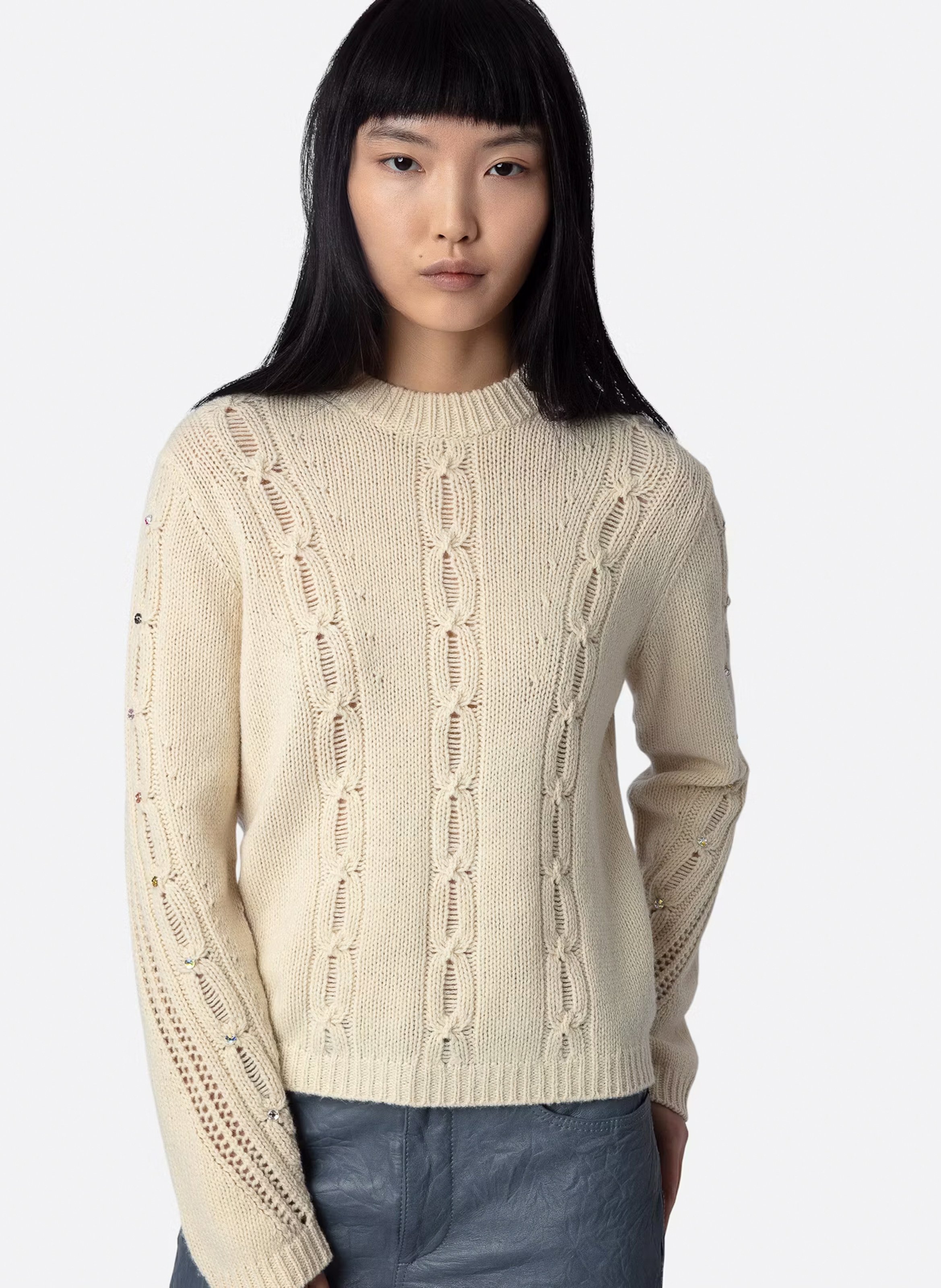 Pull col rond torsadé en laine  ZADIG&VOLTAIRE Beige