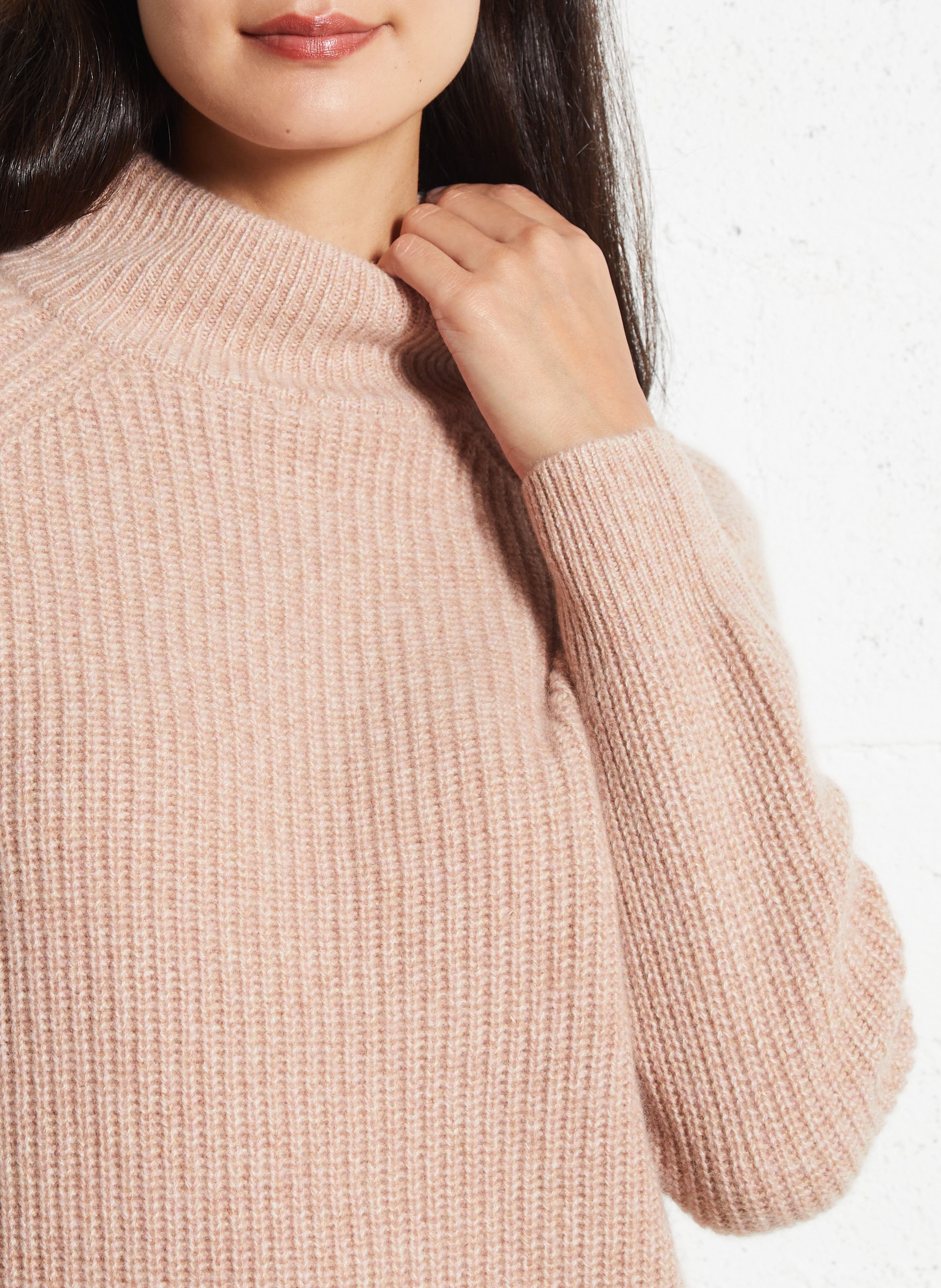 Pull droit uni col montant en cachemire MAISON 123 Rose