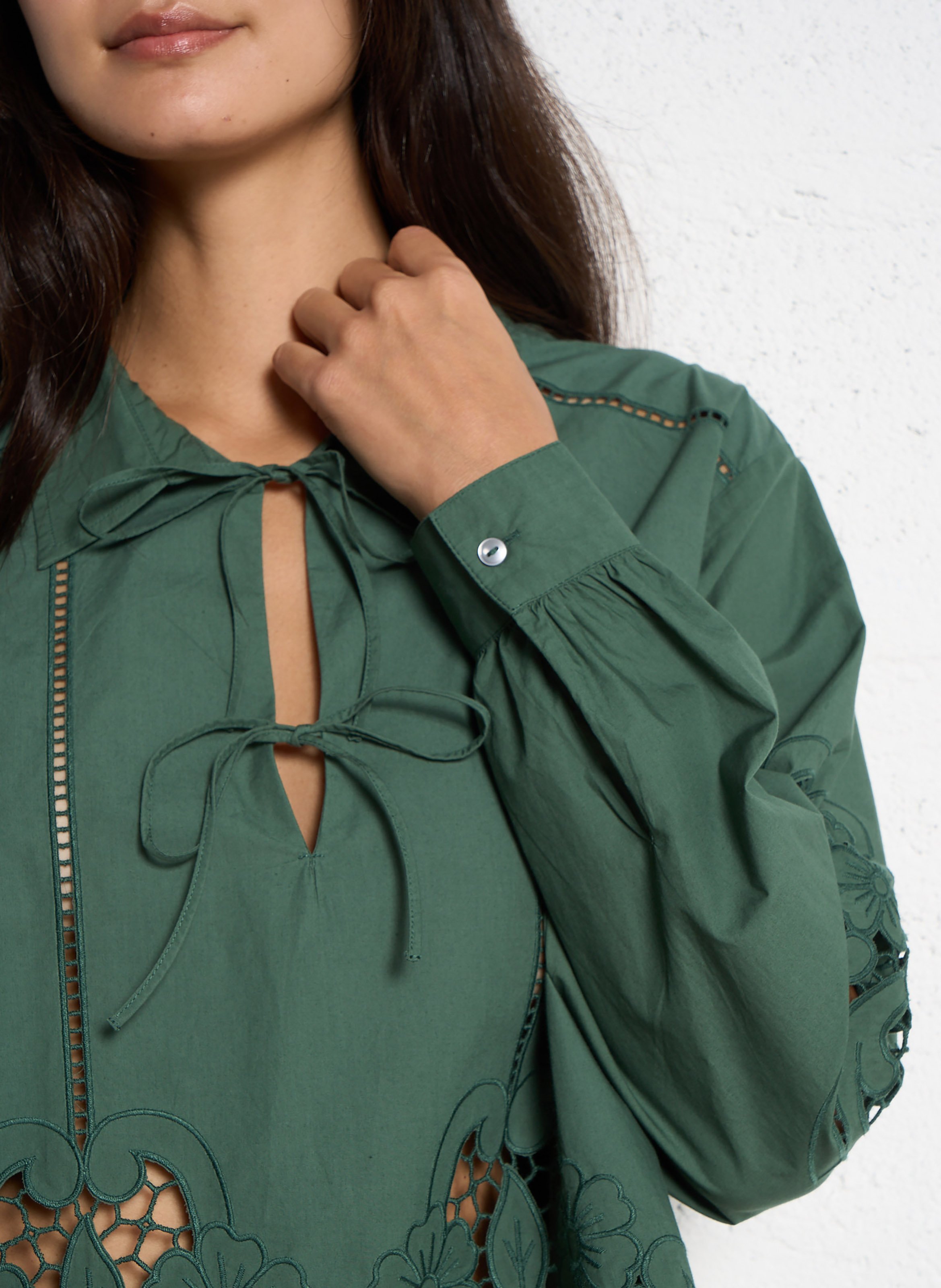 Cotton blouse with classic collar LOUISE MISHA Green