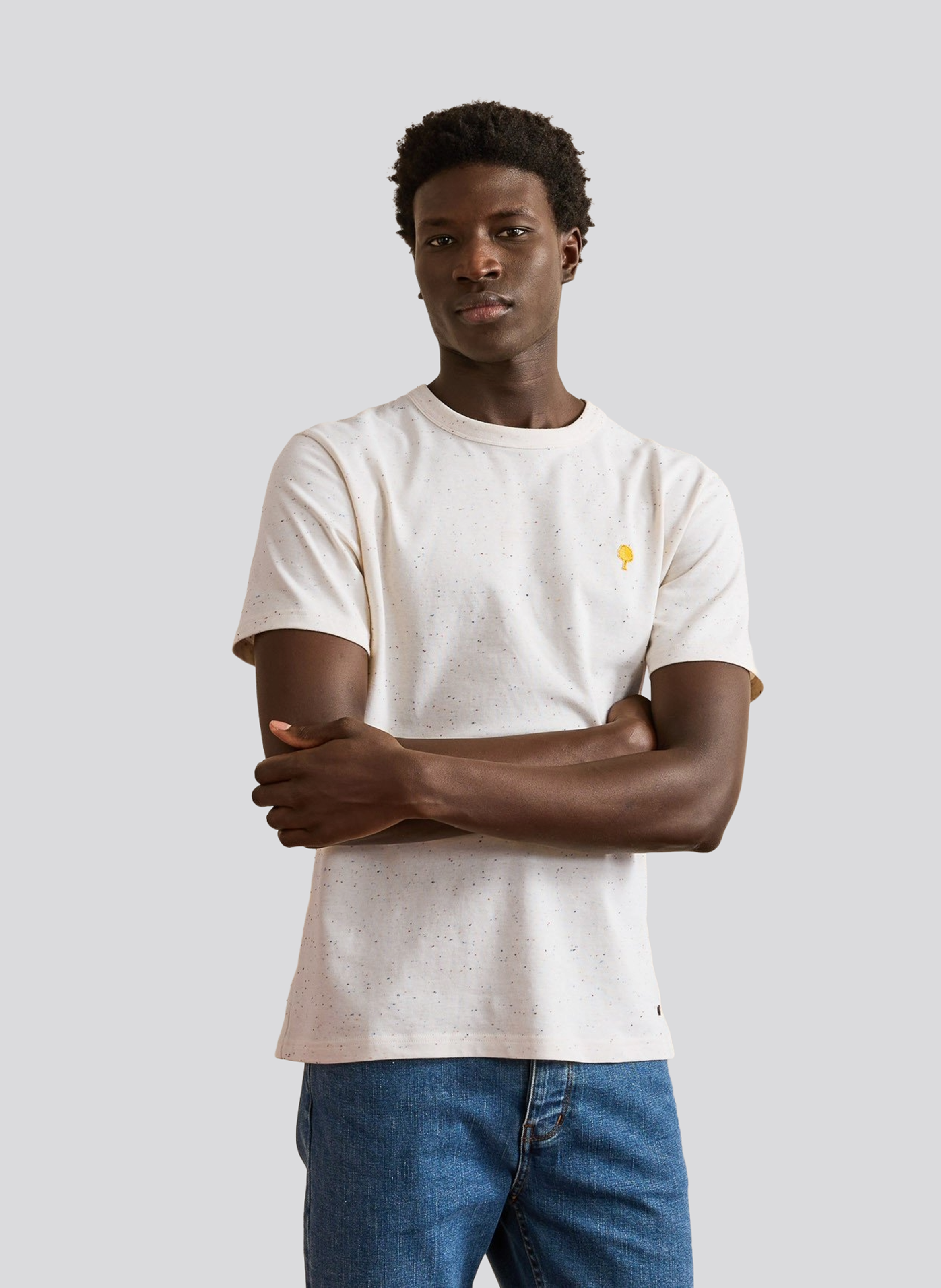 Flecked loose-fit round-neck T-shirt Beige