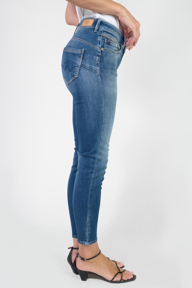 High-waisted push-up slim jeans, 7/8 length LE TEMPS DES CERISES Blue