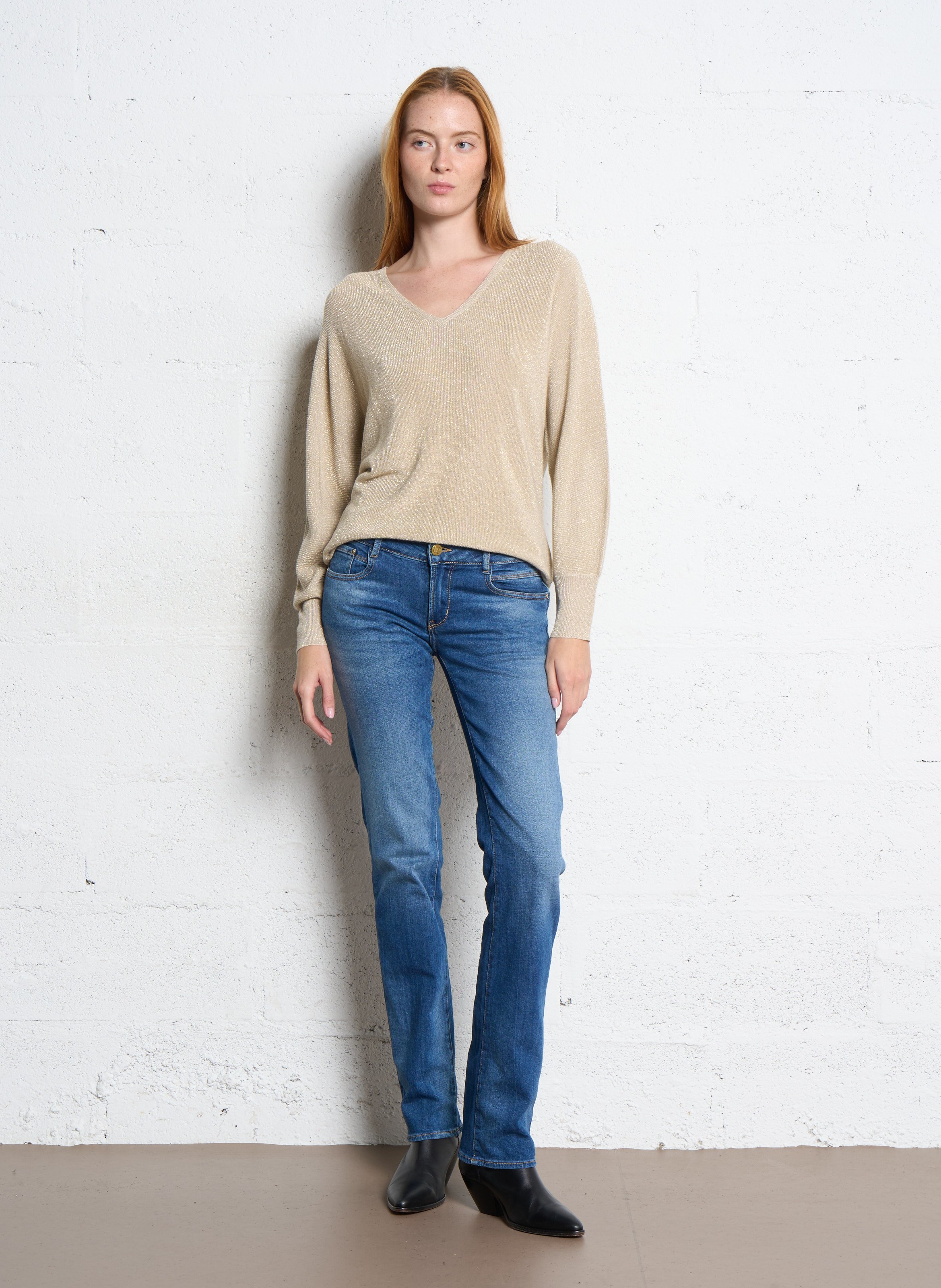 Pull ample pailleté manches chauve-souris  SUD EXPRESS Doré