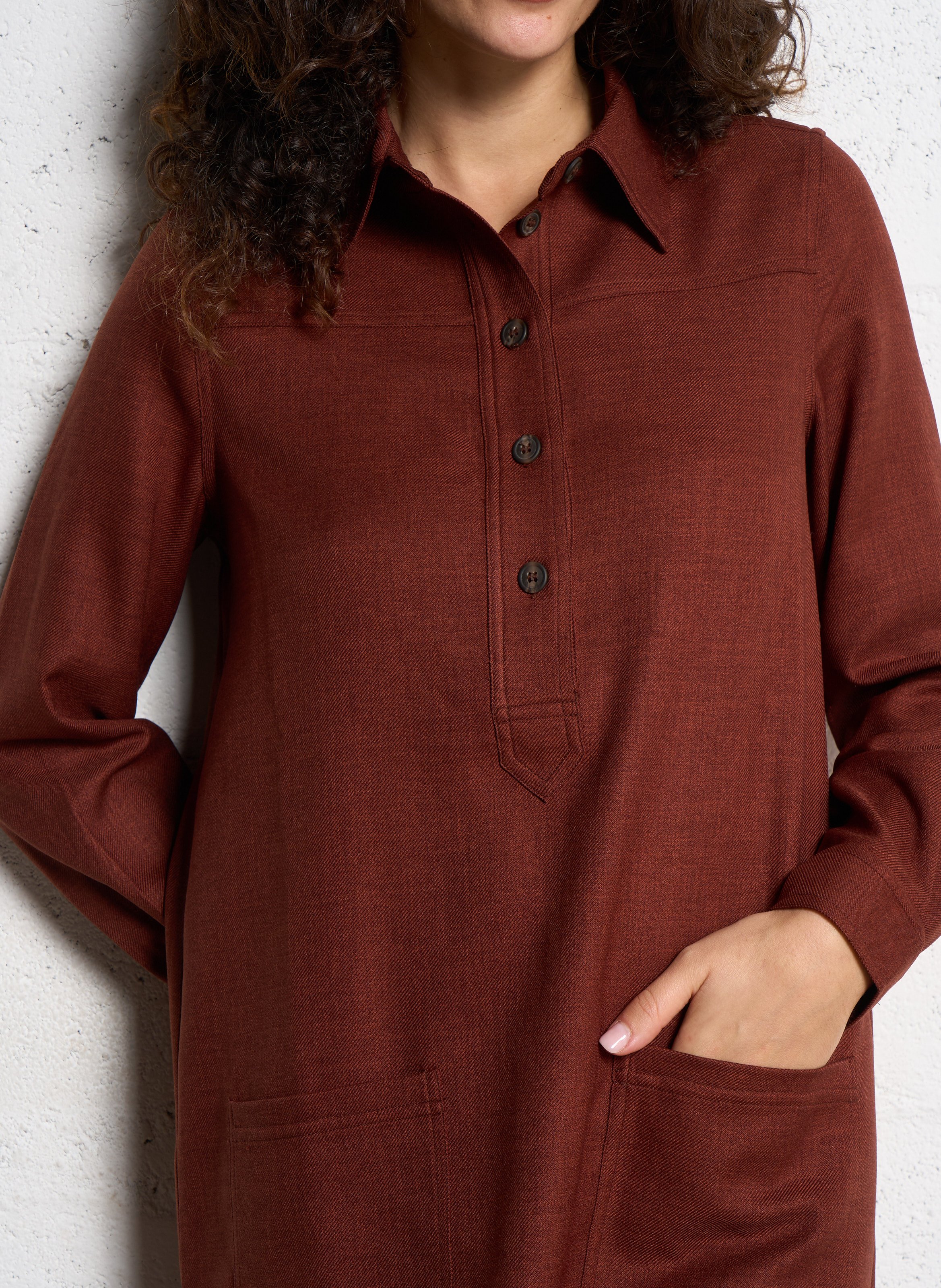 Robe droite unie à col polo boutonné  MAISON 123 Rouge