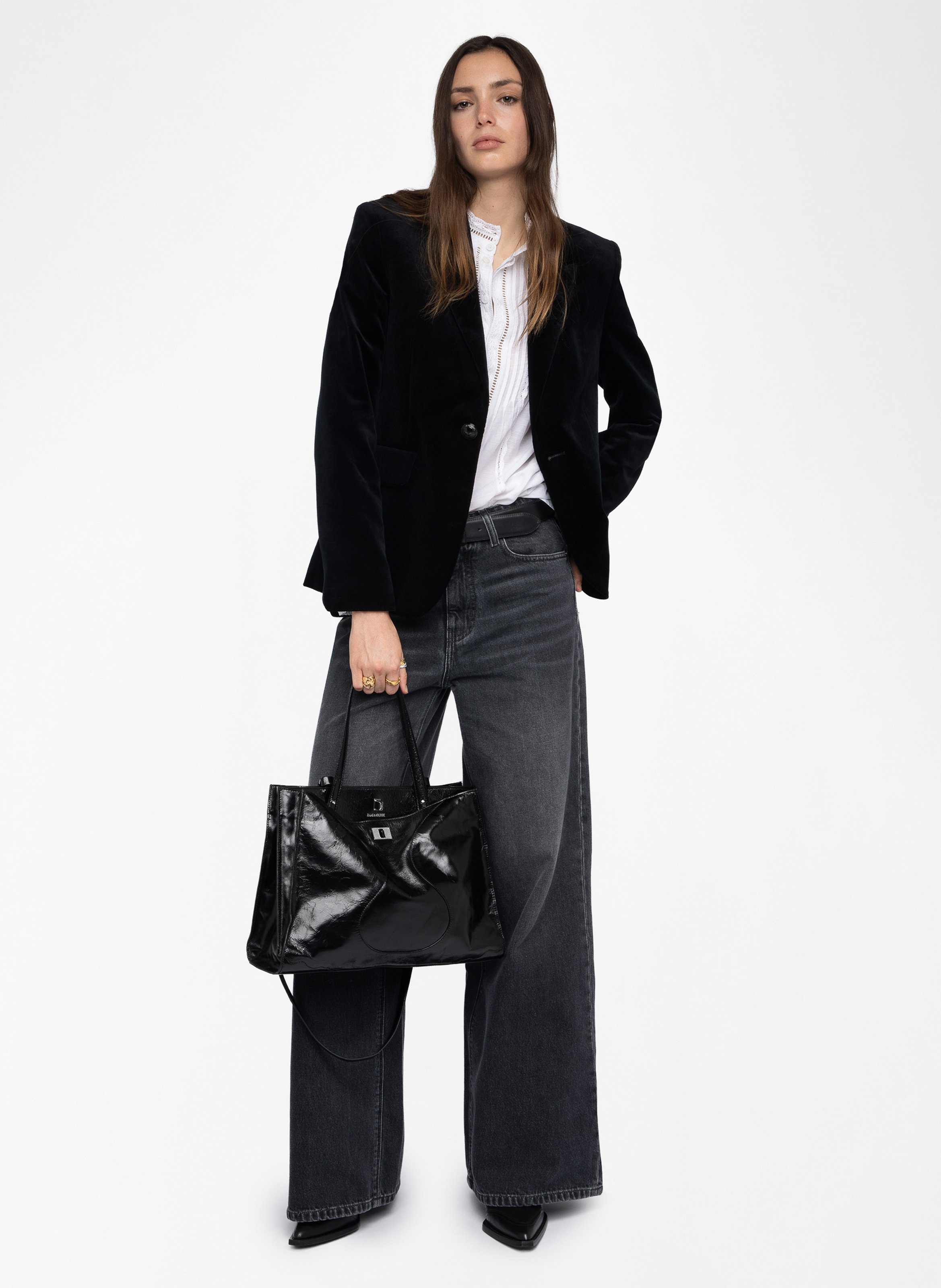 Fluweel katoenen blazer Zwart