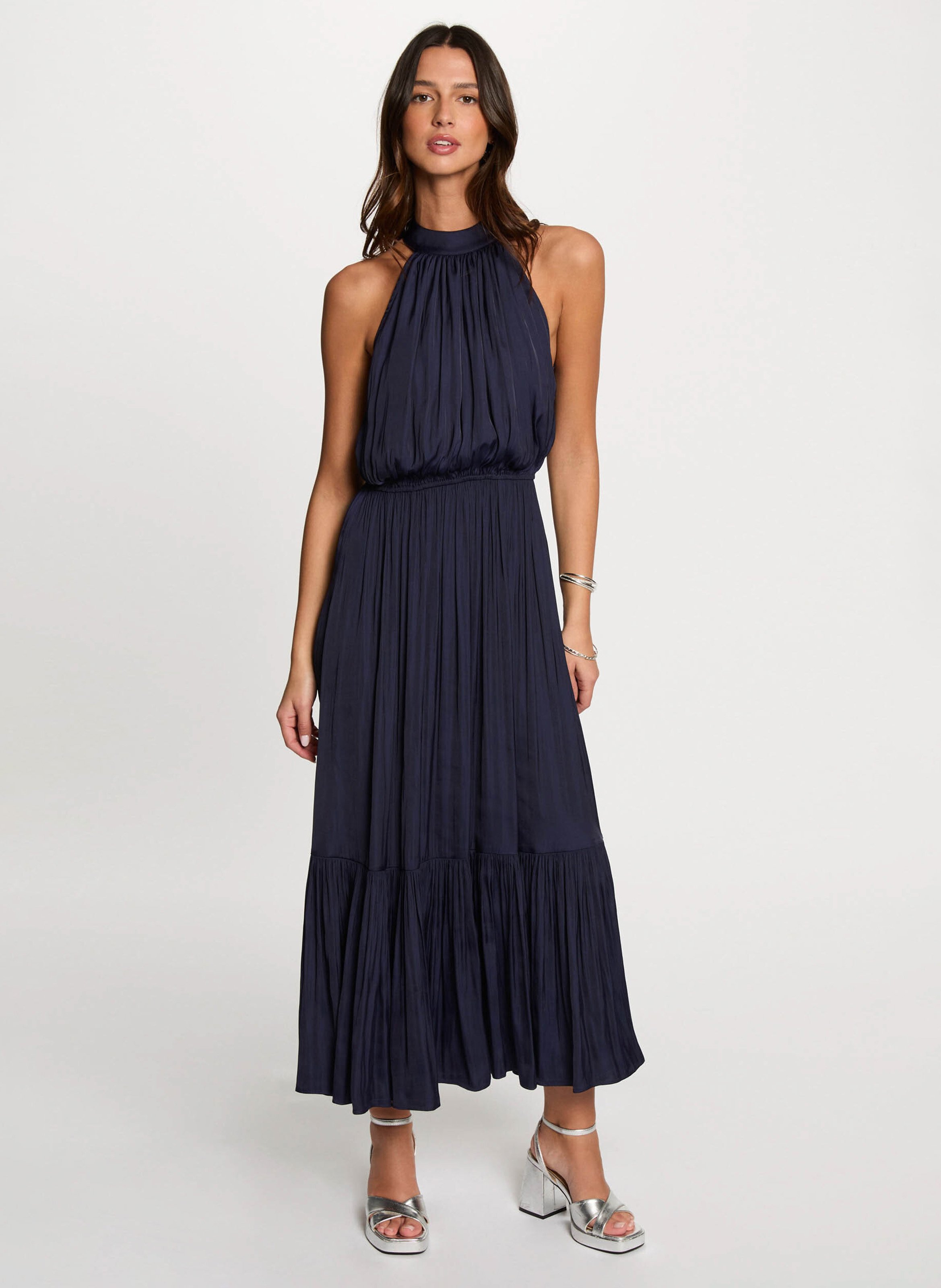 Robe longue évasée col ras du cou MORGAN Bleu