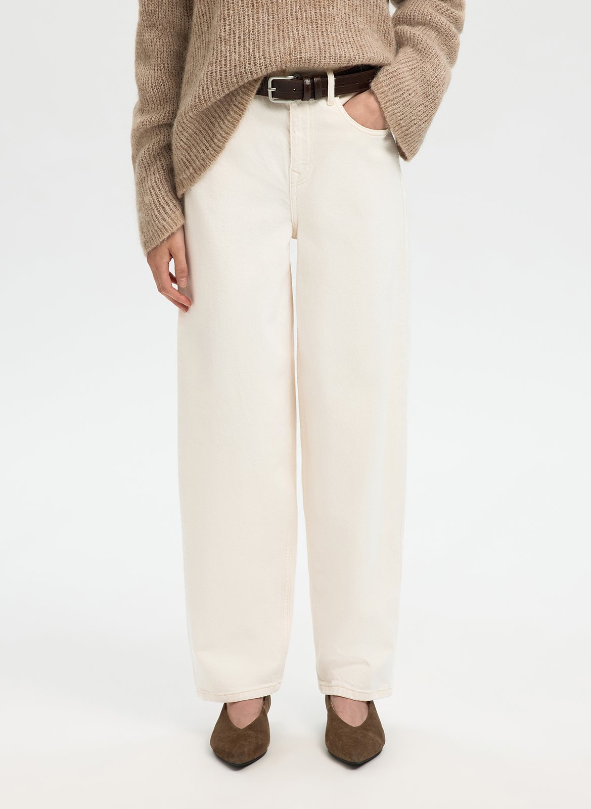 Straight-leg organic cotton-blend pants SELECTED Beige