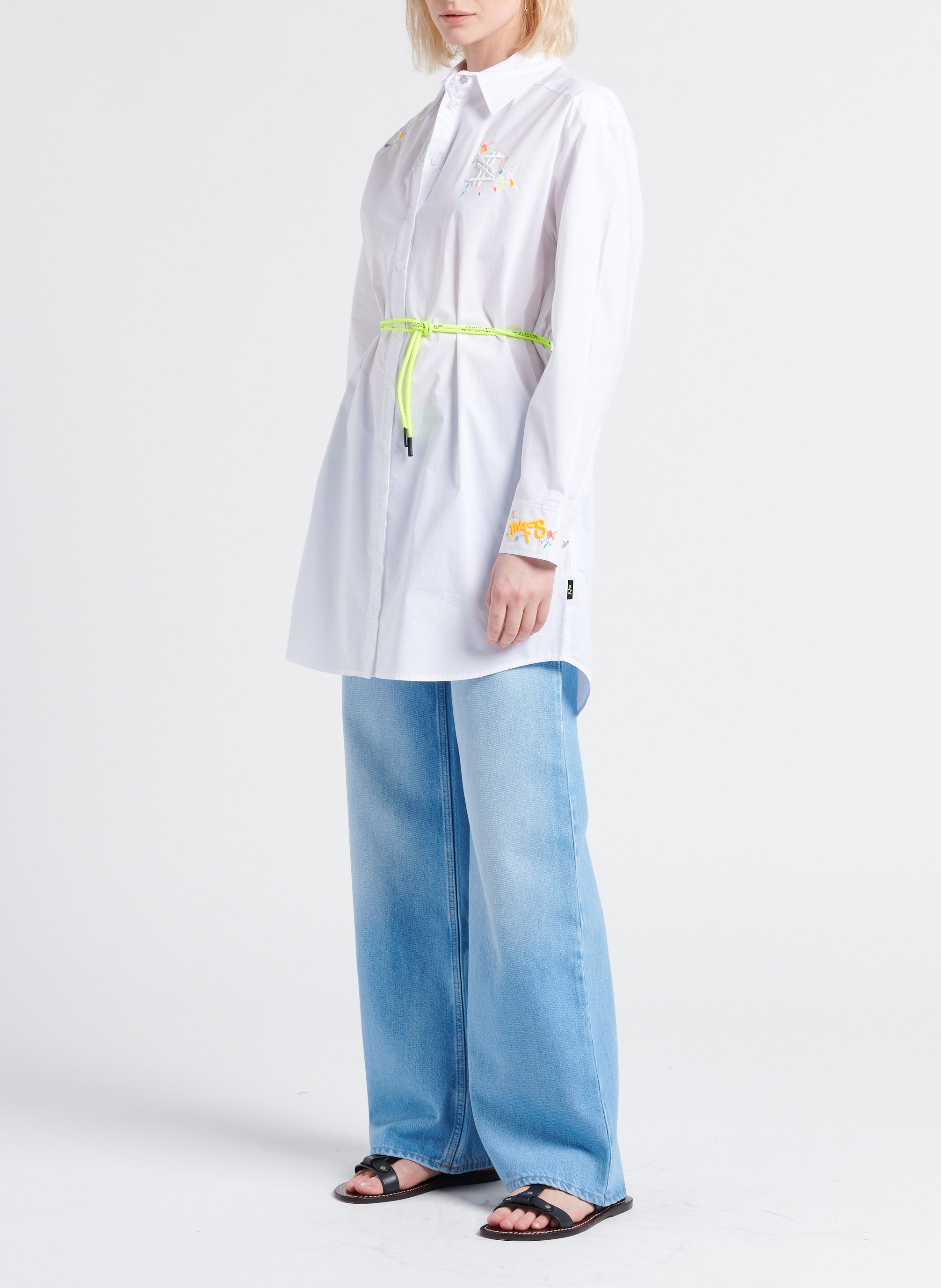 Short embroidered cotton dress with classic collar TWINSET White