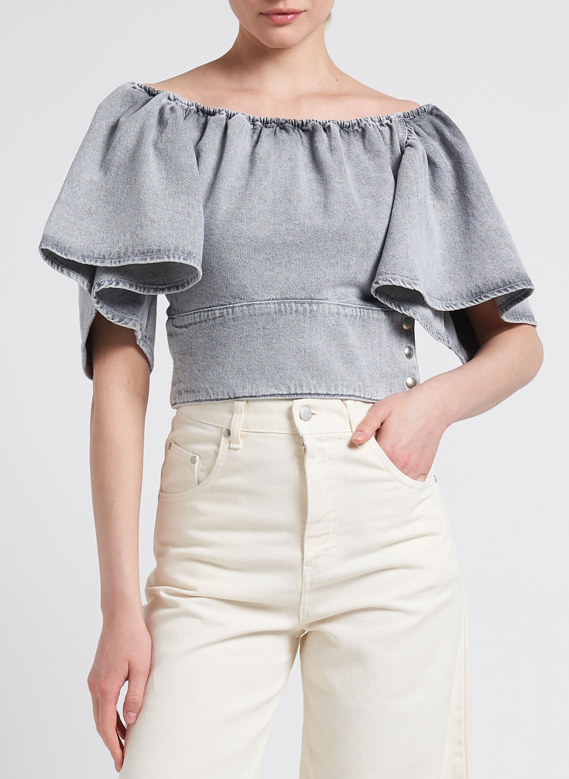 Kurzes Baumwoll-Top mit eckigem Ausschnitt IRO Grau