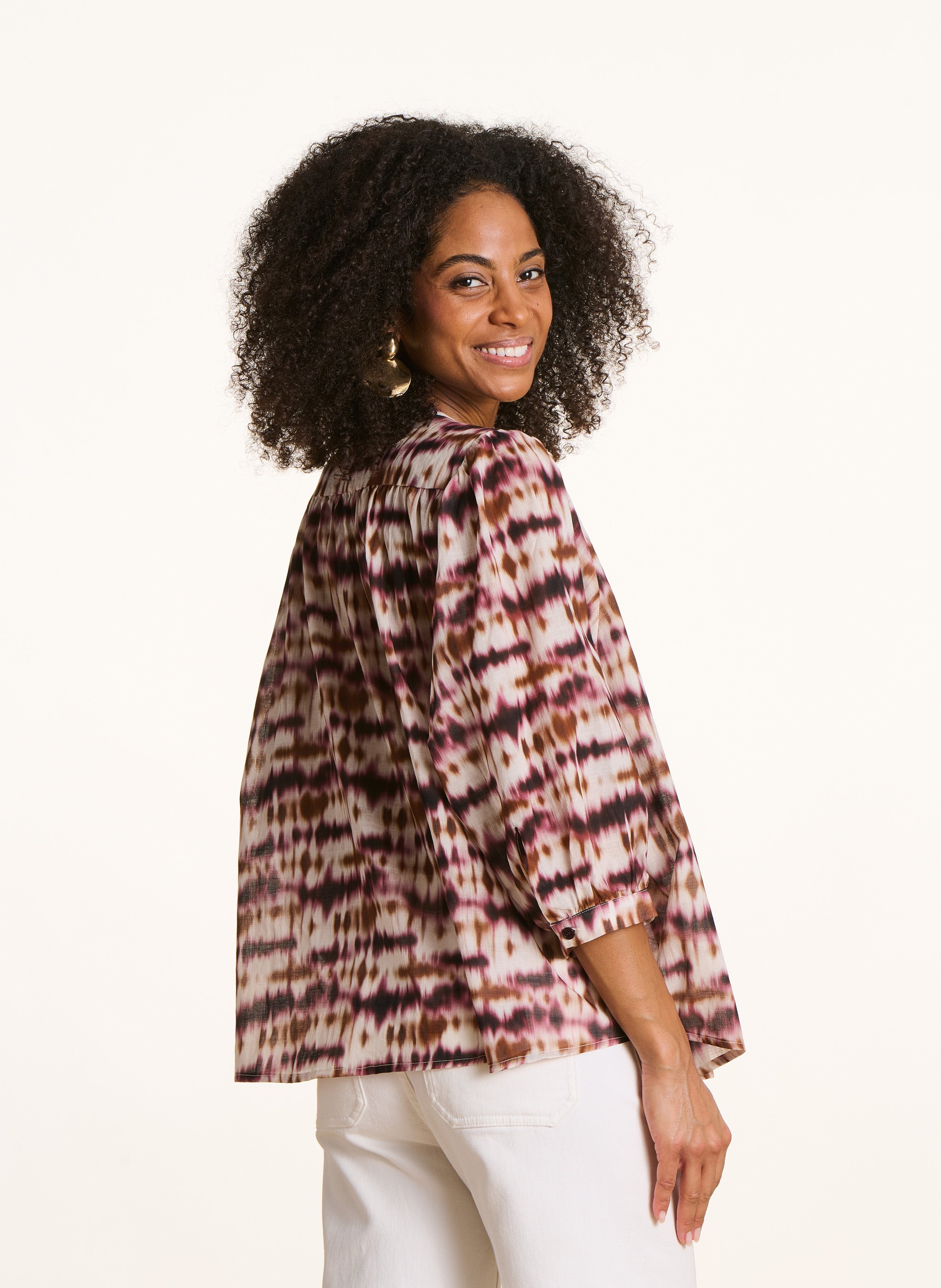 Oversized mandarin collar shirt in printed cotton Multicolored