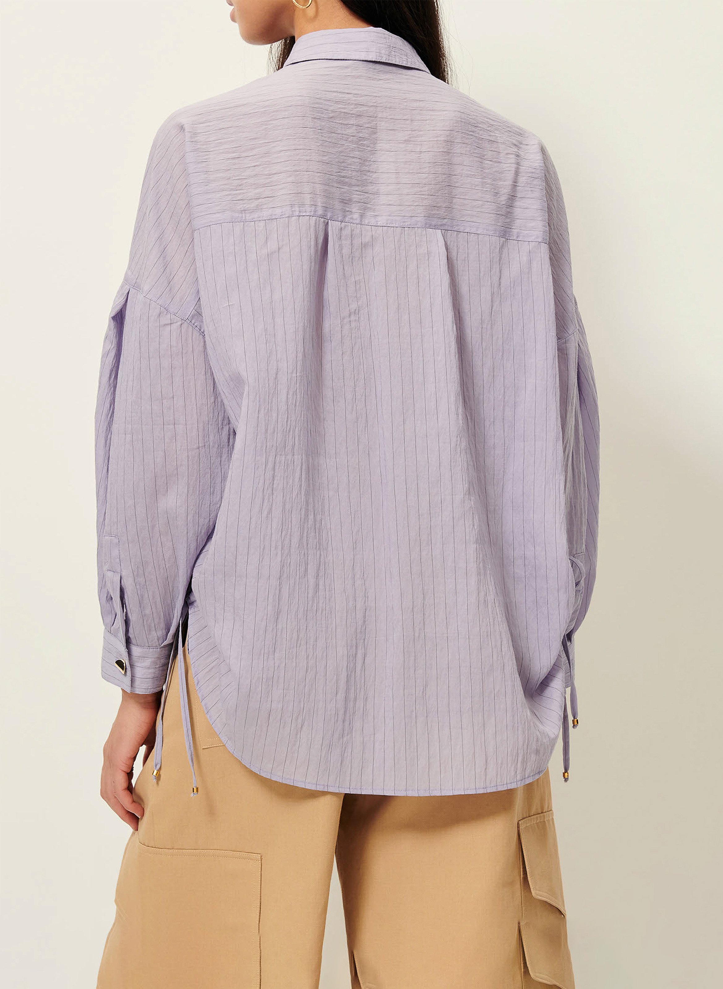 Buttoned striped decorated shirt with long sleeves Purple