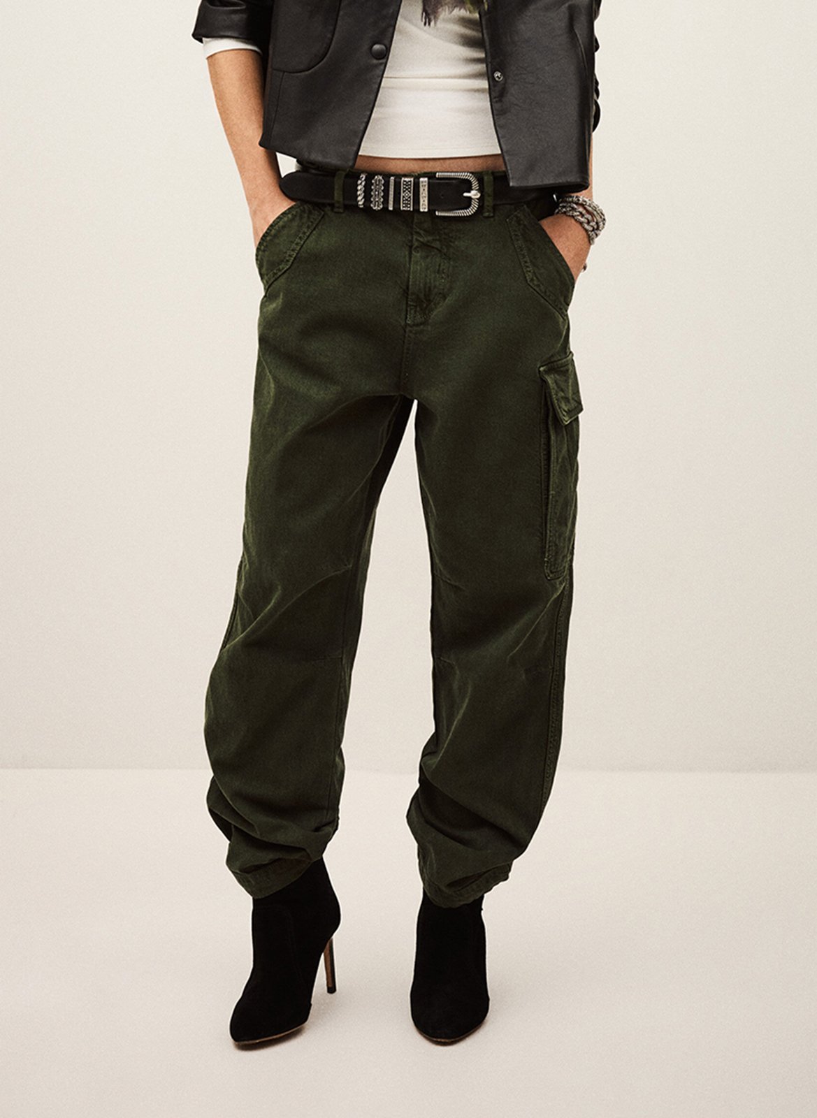 Cargo pants in cotton and linen blend BA&SH Khaki