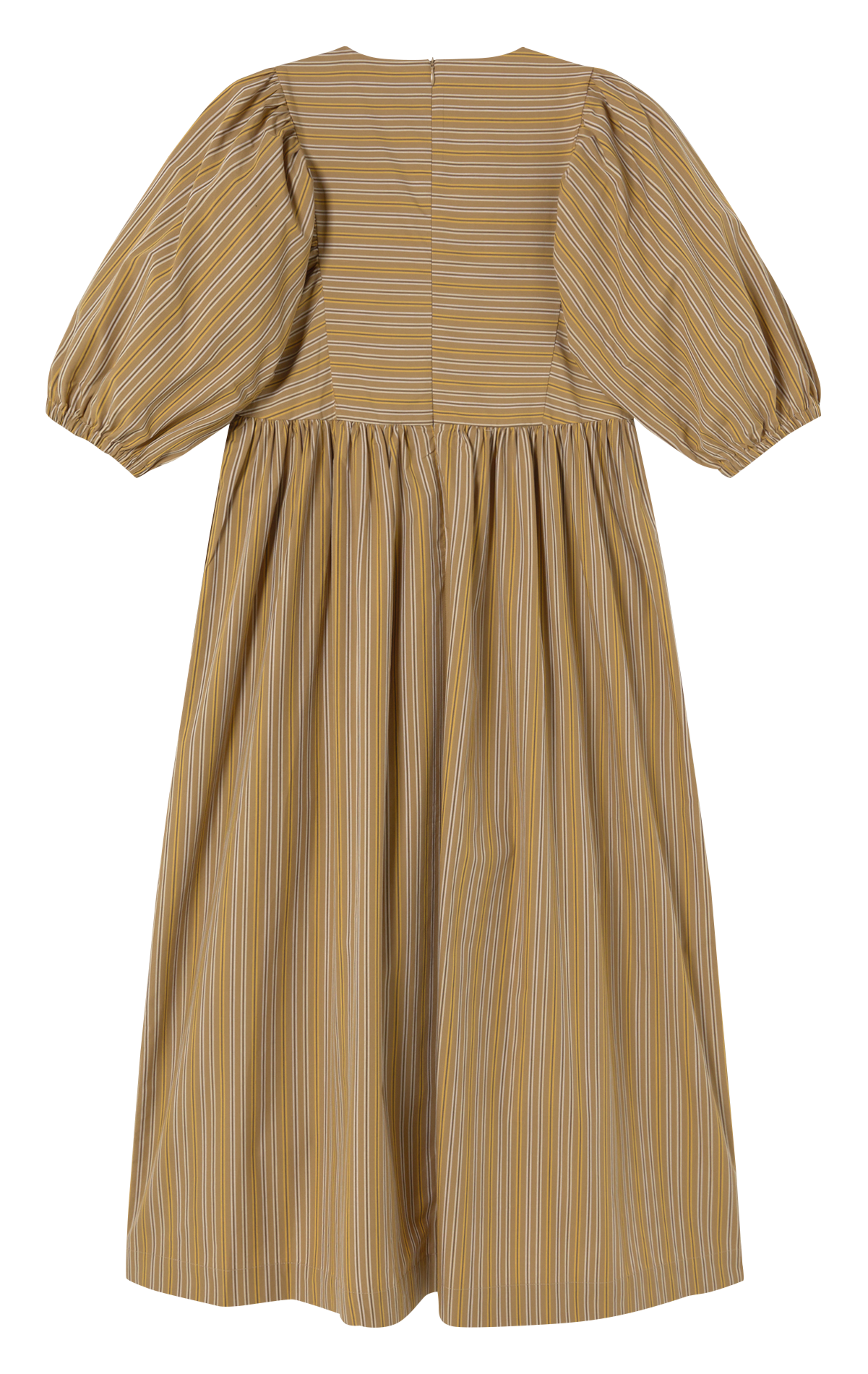 Long striped cotton dress with round neck THE TINY BIG SISTER Brown