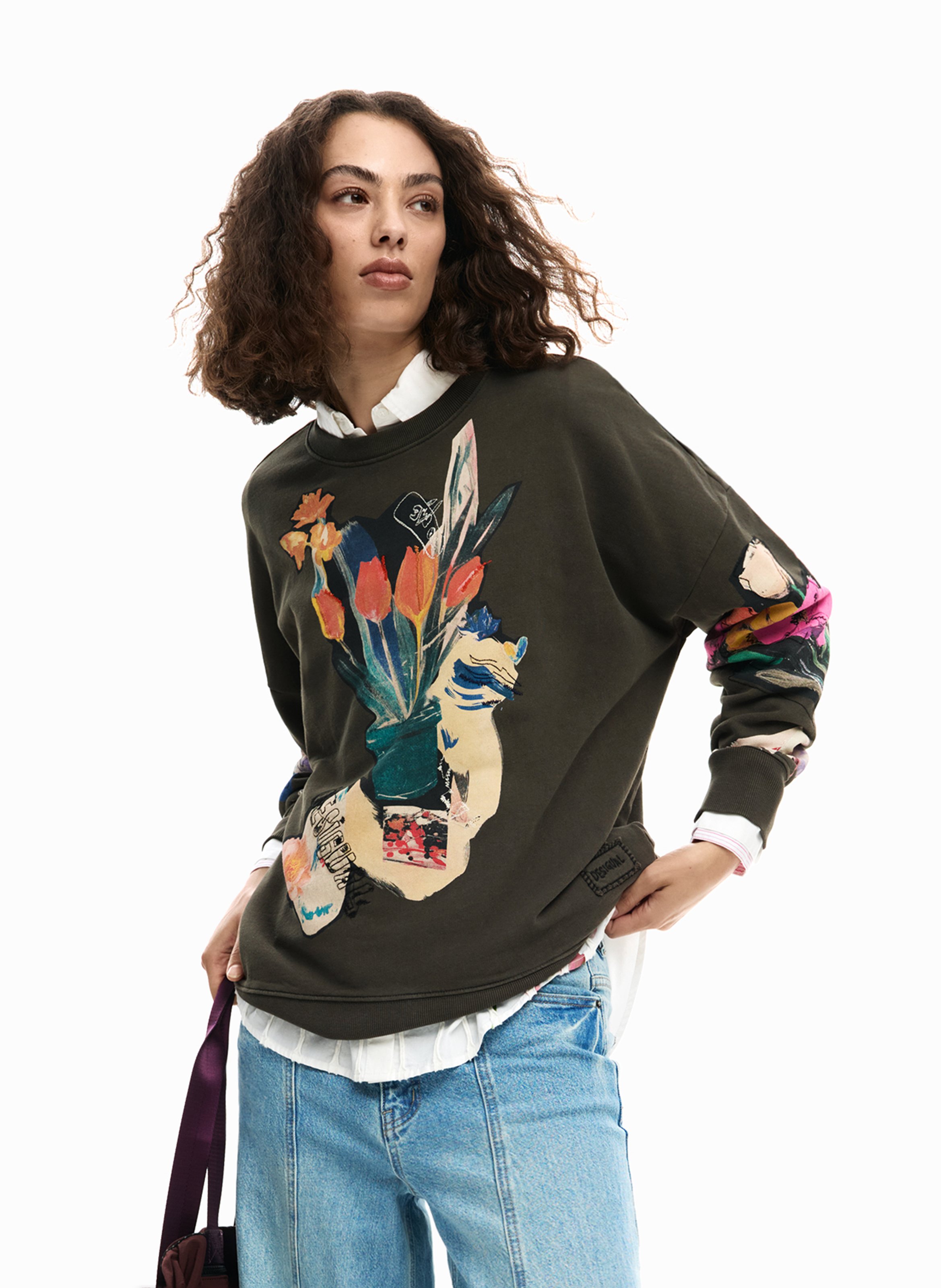 Printed cotton sweatshirt DESIGUAL Black