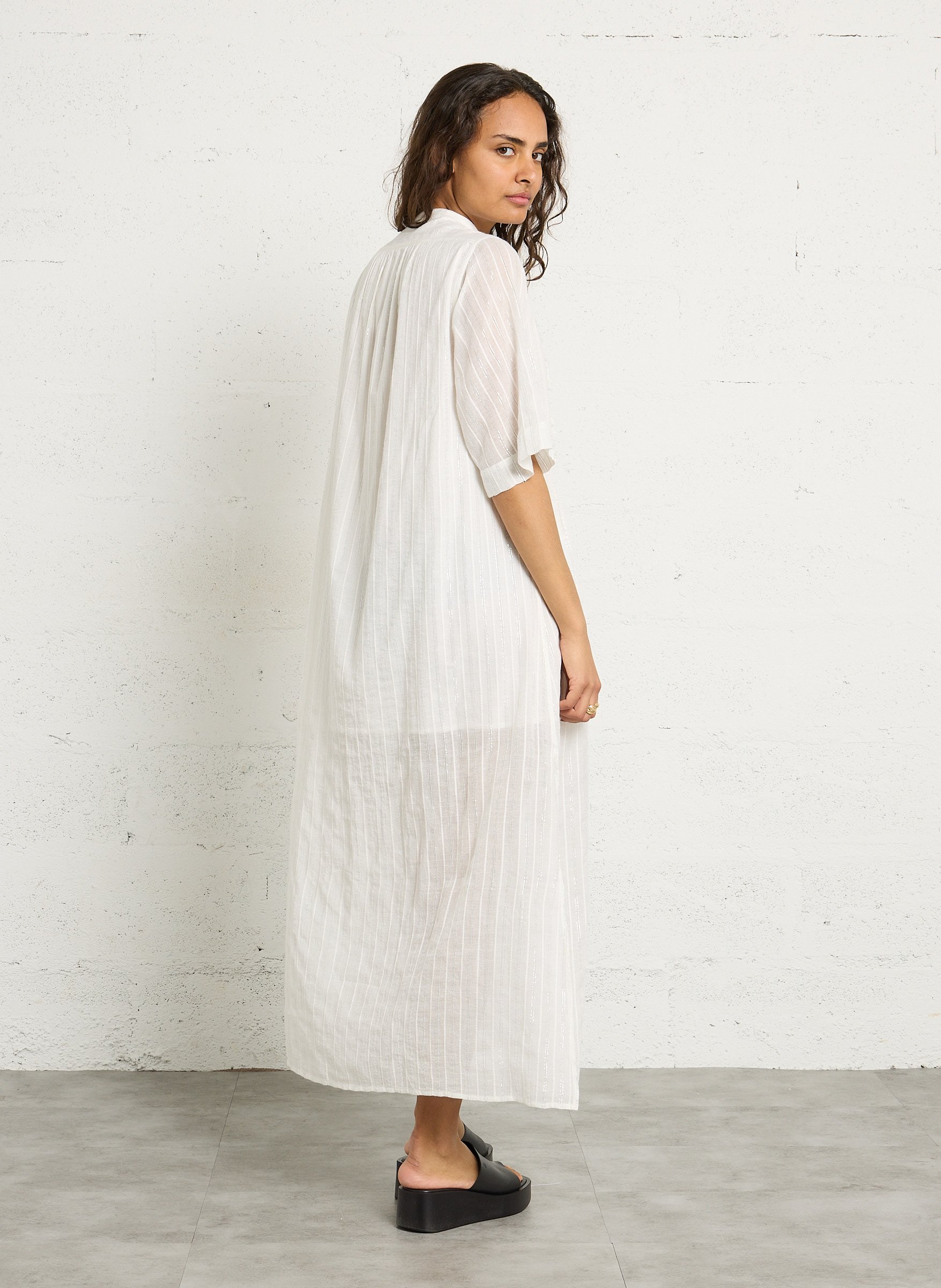 Robe longue col rond en coton mélangé LAURENCE BRAS Blanc