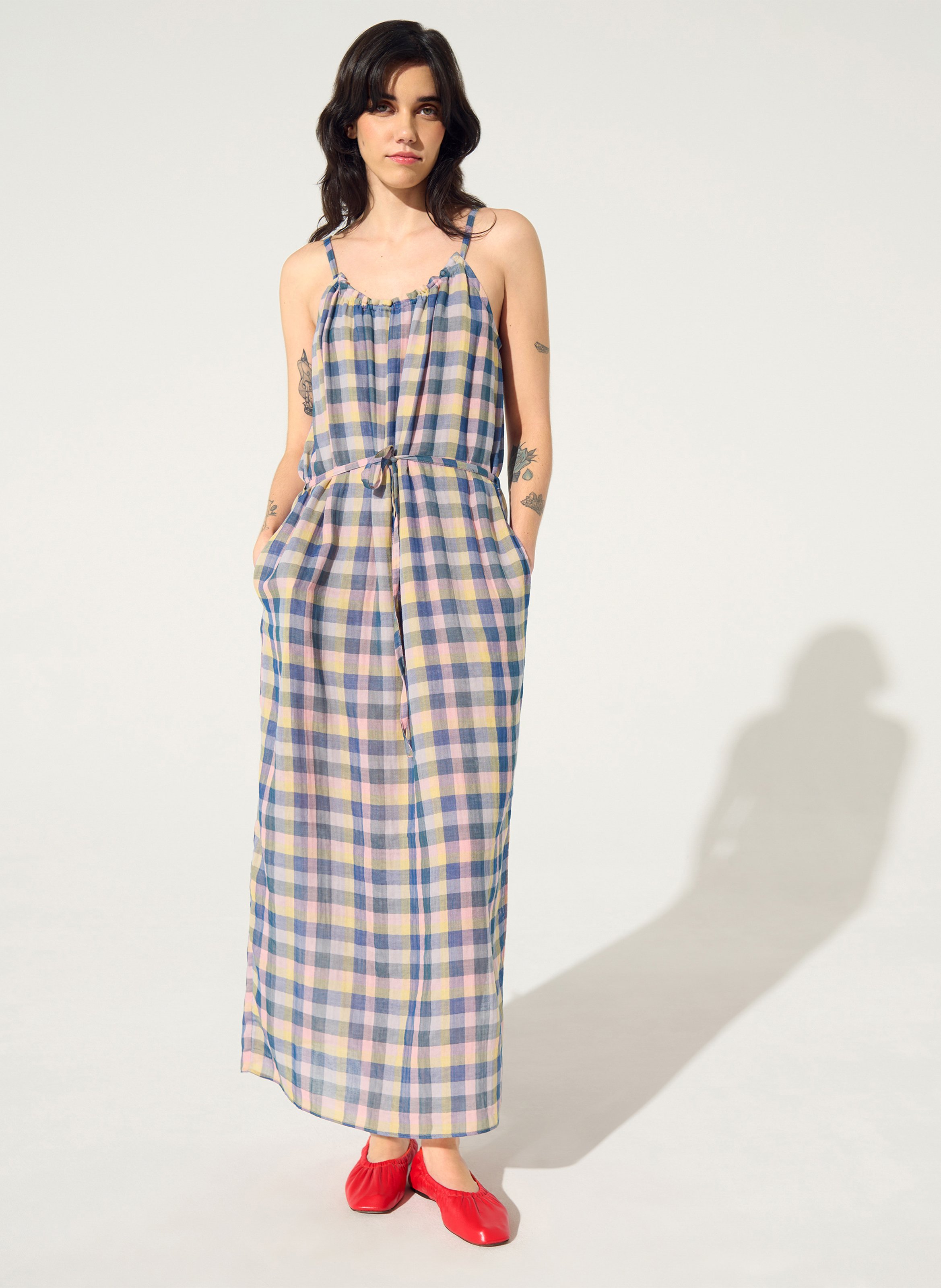 Langes Baumwollkleid mit Rundhalsausschnitt COTELAC ACOTE Blau