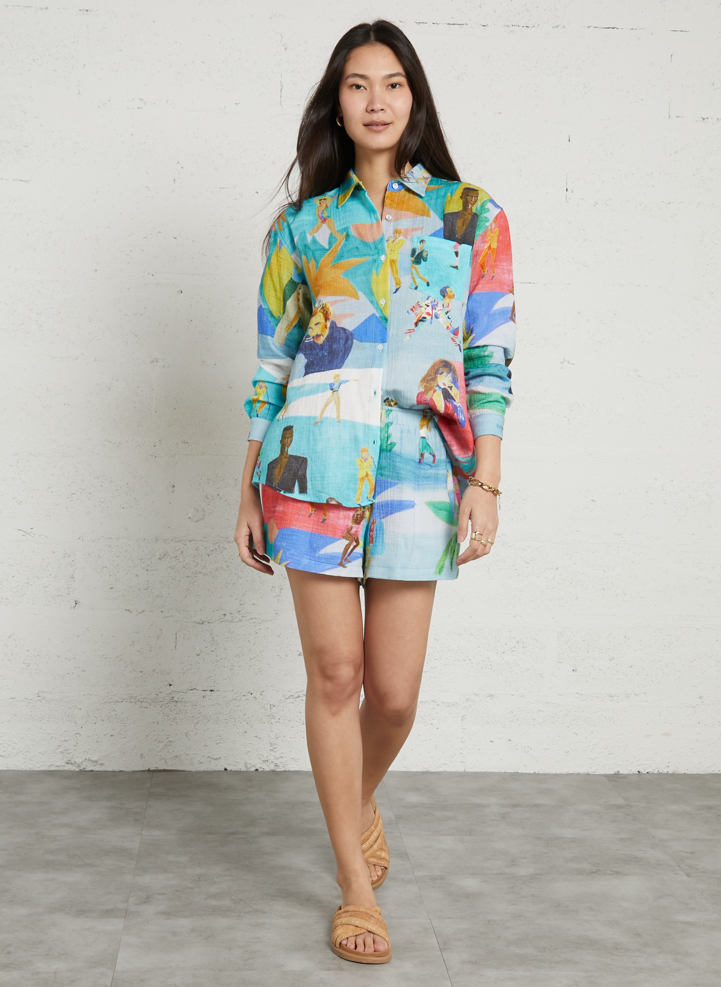 Oversize-Baumwollbluse mit klassischem Kragen und Print G.KERO Blau