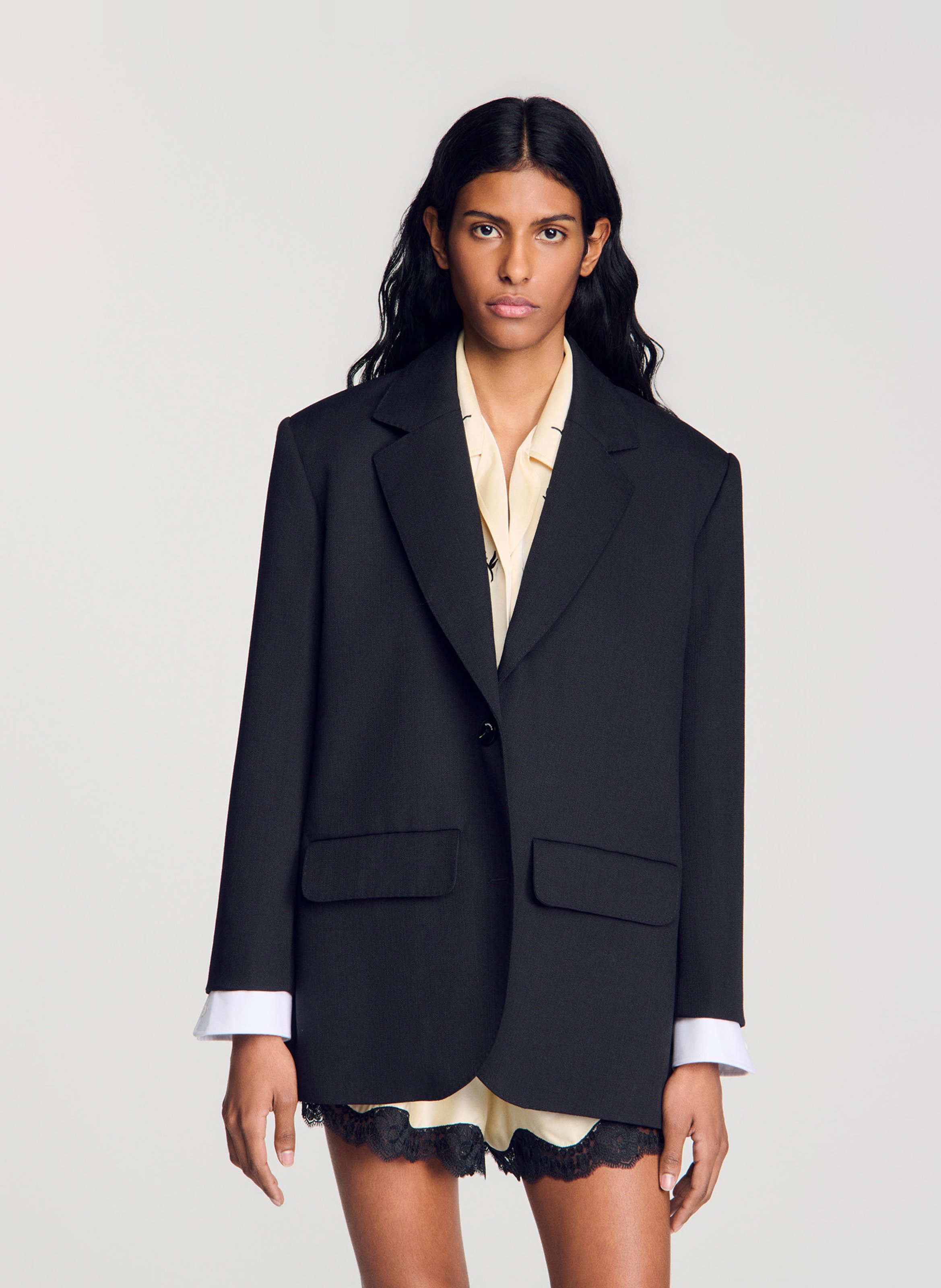 Veste col tailleur en laine SANDRO Noir
