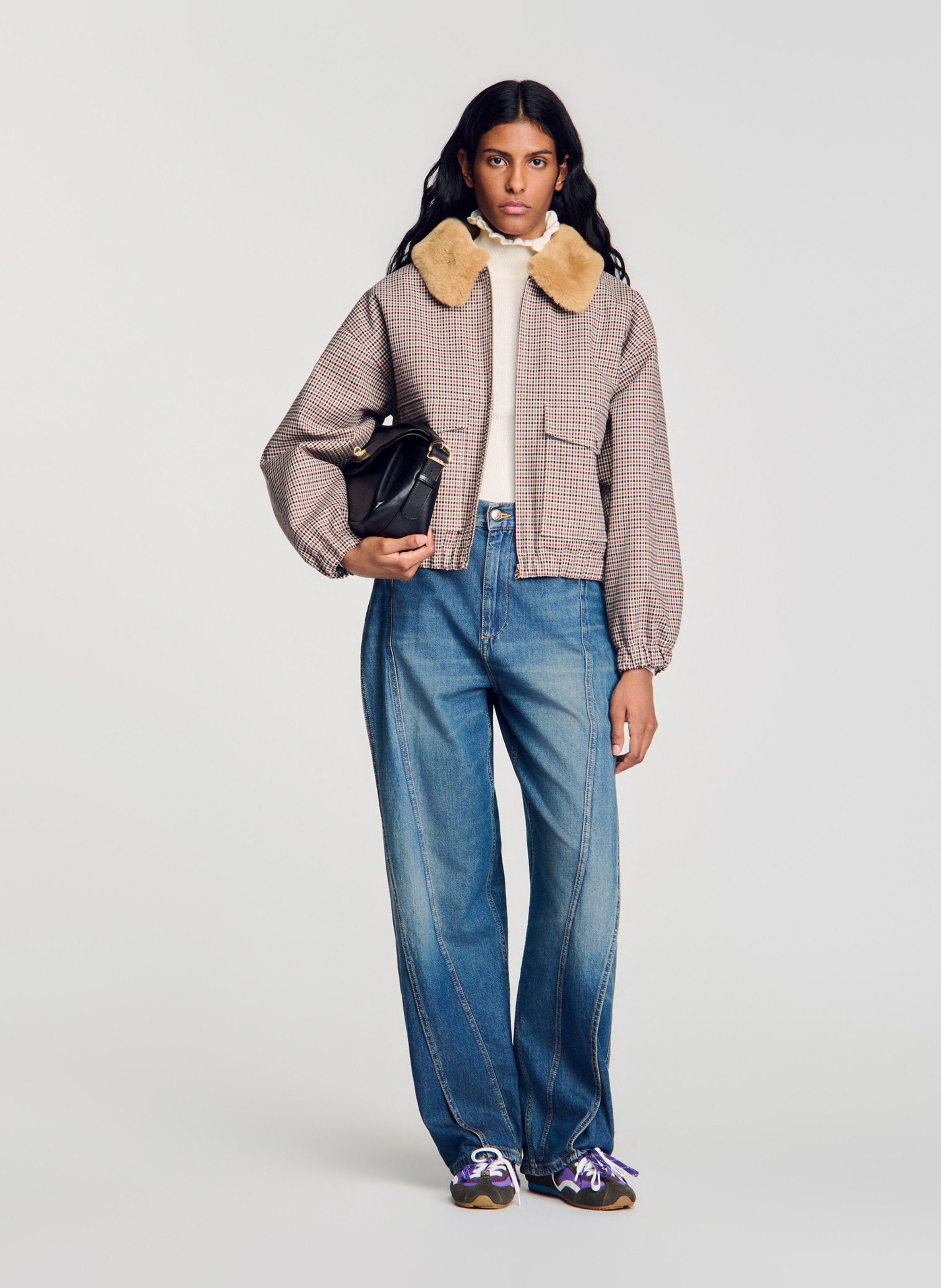 Oversized bedrukte jas in een katoenmix SANDRO Bruin