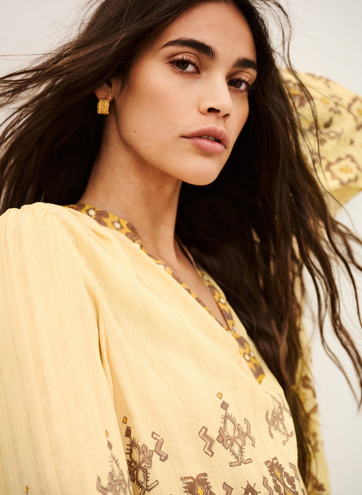 Blouse imprimée col tunisien BA&SH Jaune