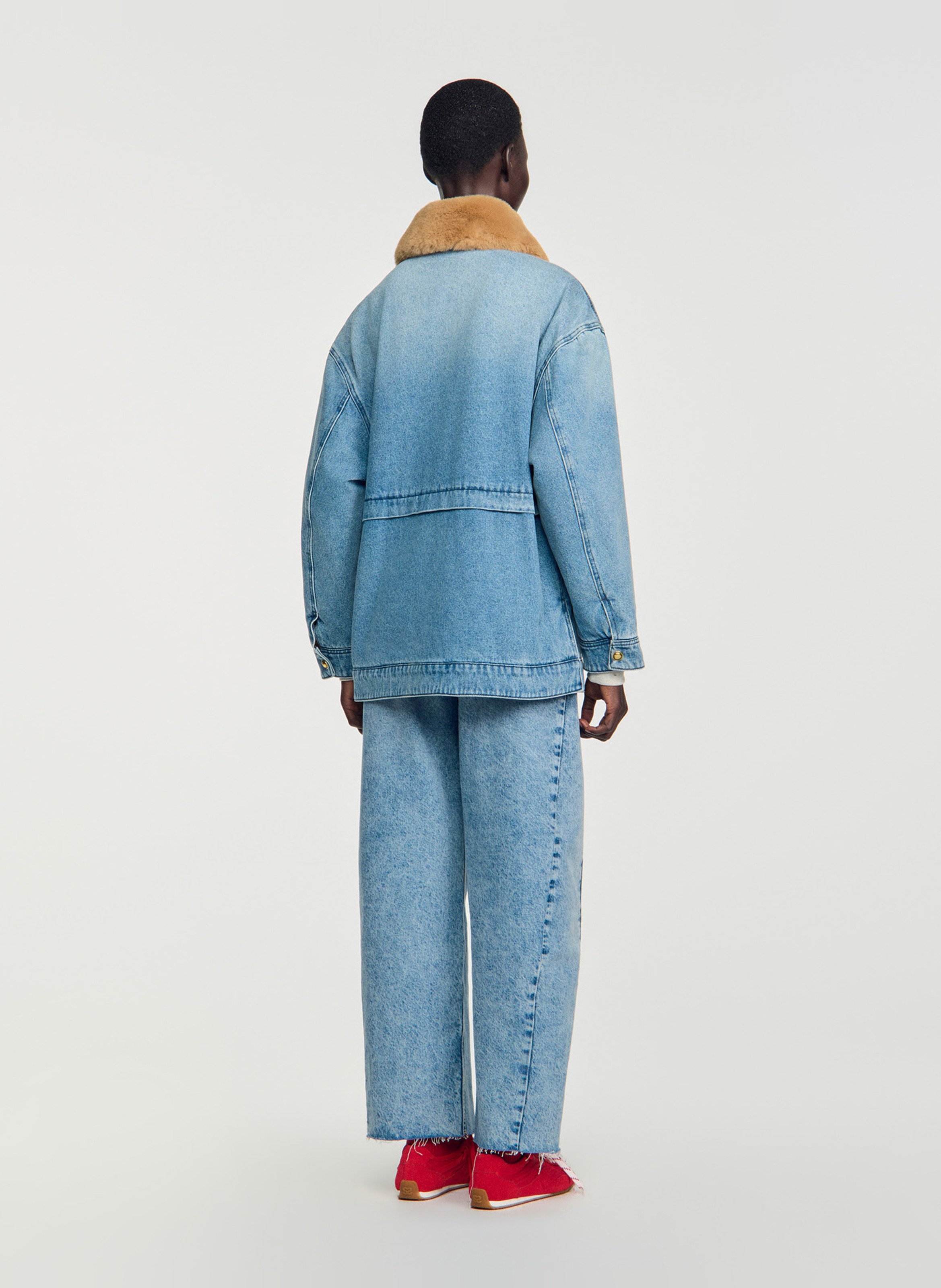 Manteau droit en coton SANDRO Bleu