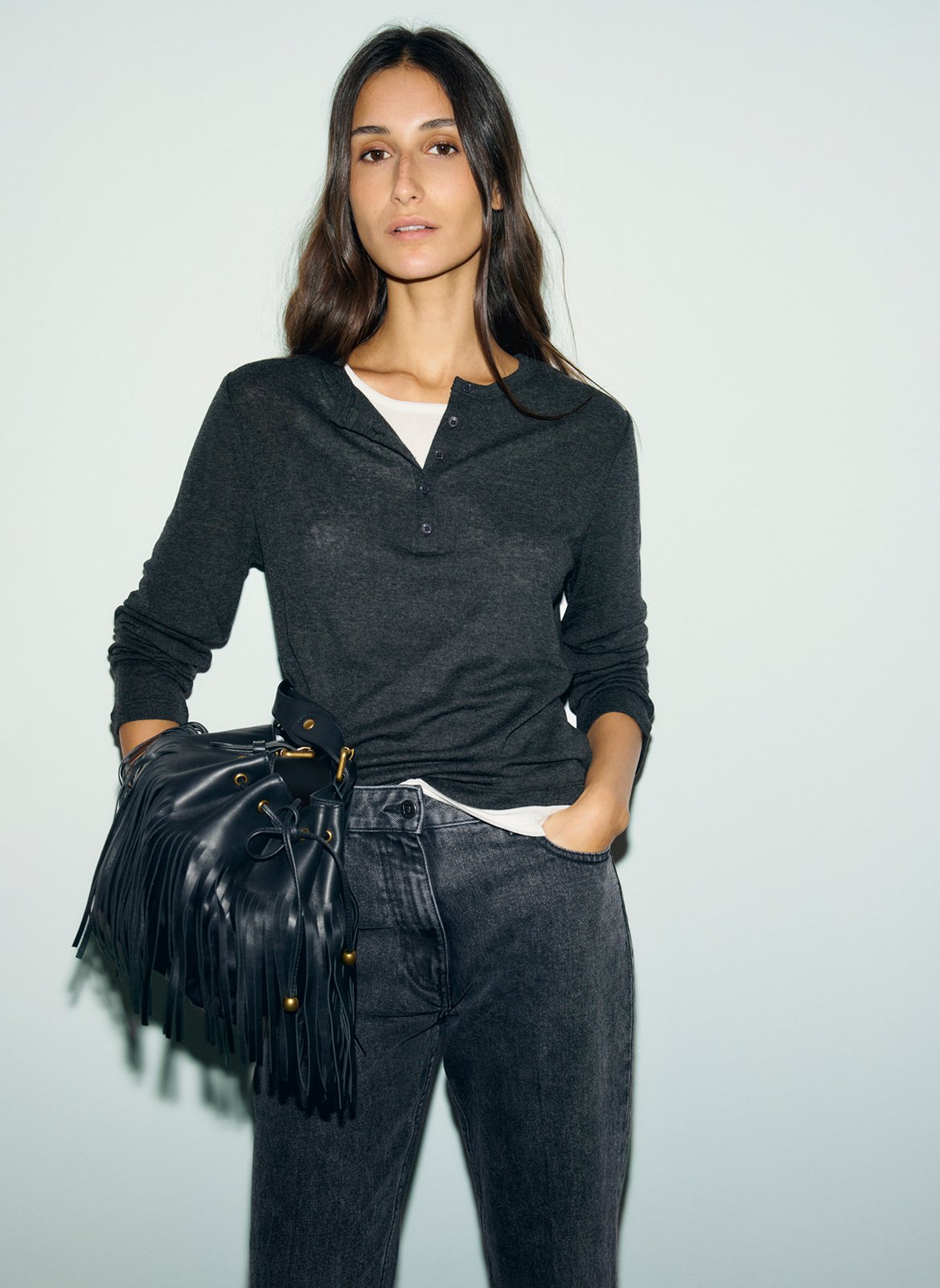 Straight fit round neck layered t-shirt GERARD DAREL Grey