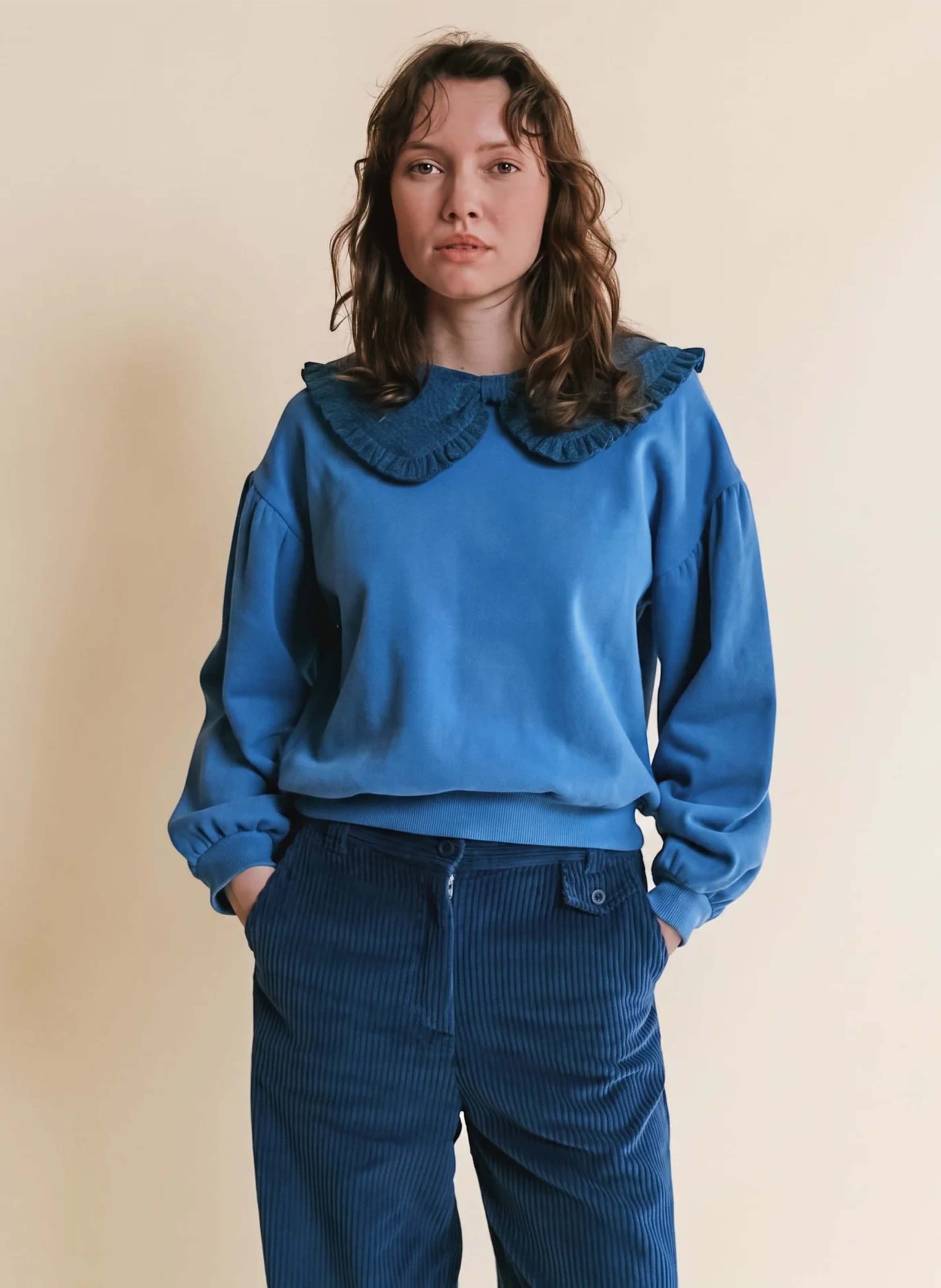 Organic cotton Peter Pan collar sweatshirt EMILE ET IDA Blue