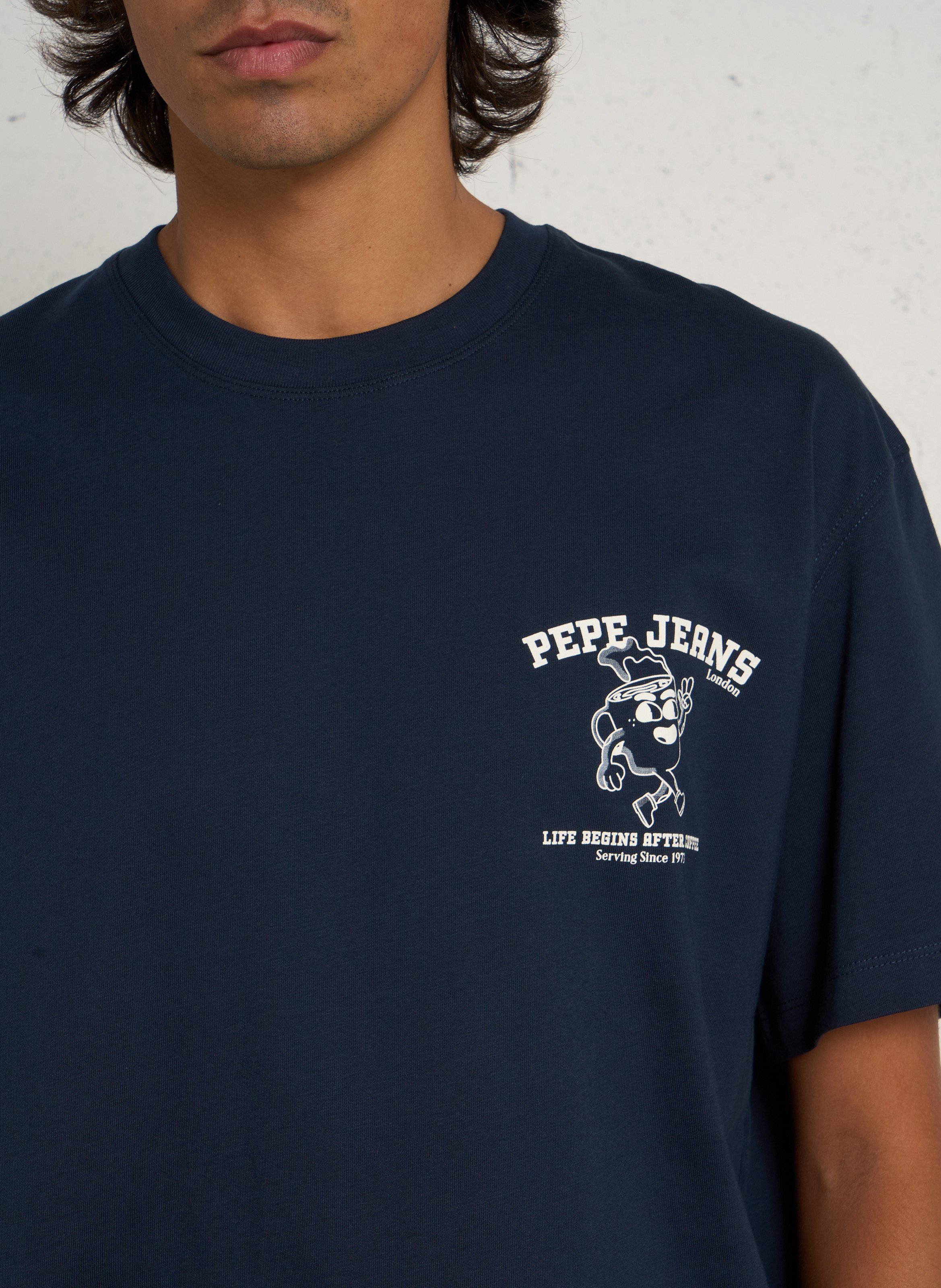 T-Shirt aus Baumwolle mit Siebdruck PEPE JEANS Blau