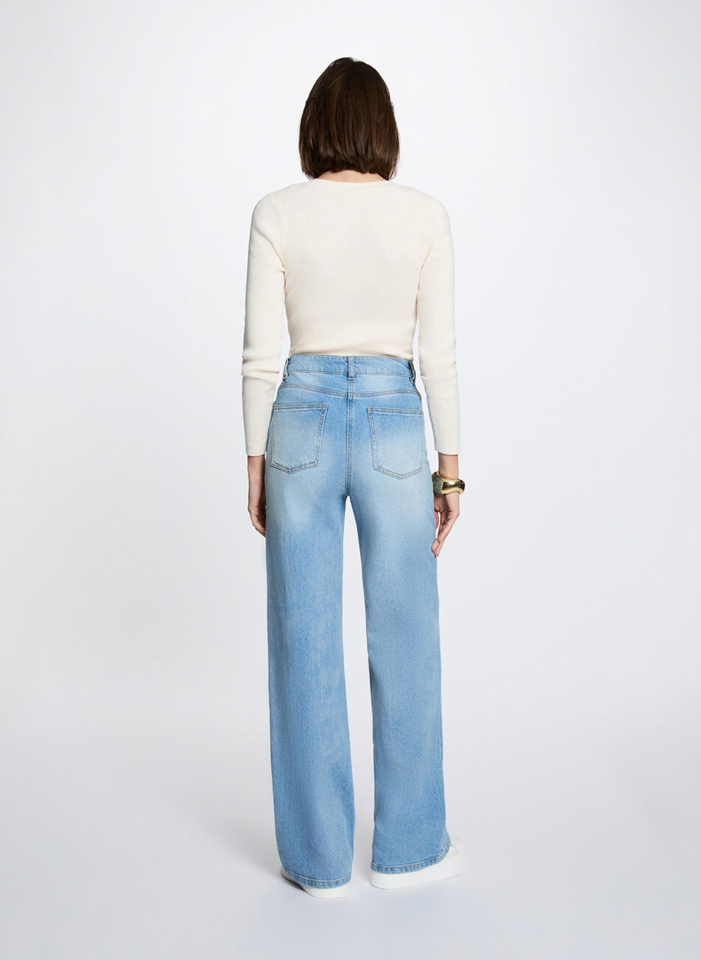 Pull ajusté col V à détails boutons | Beige MORGAN Dames