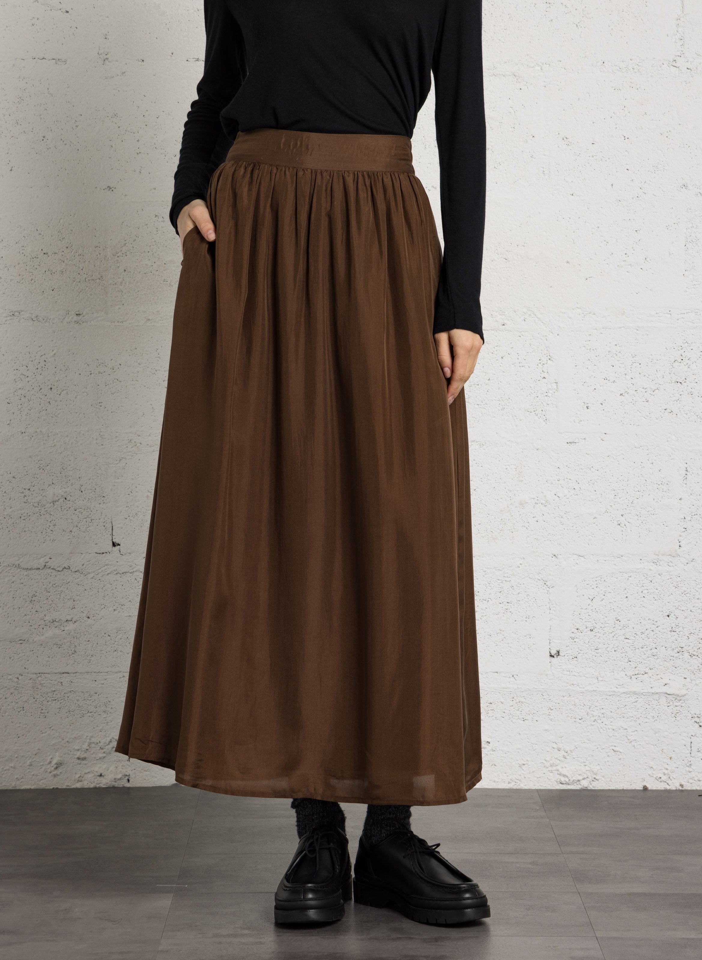 Long printed cotton skirt BELLEPIECE Brown