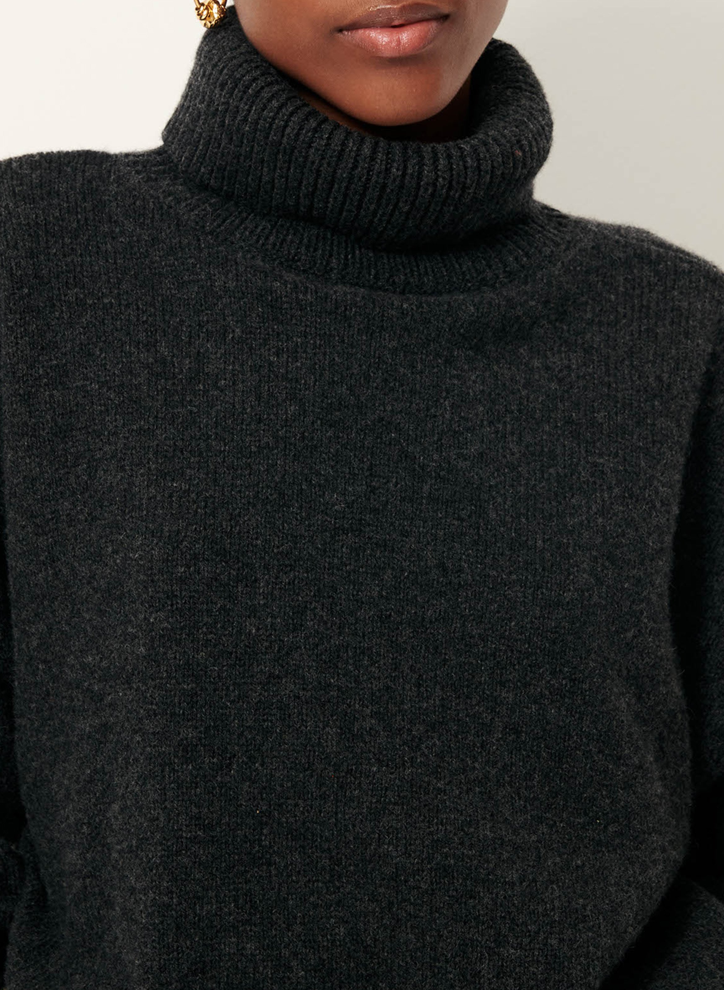 Oversized roll-neck wool and cashmere sweater | Black SESSUN Women