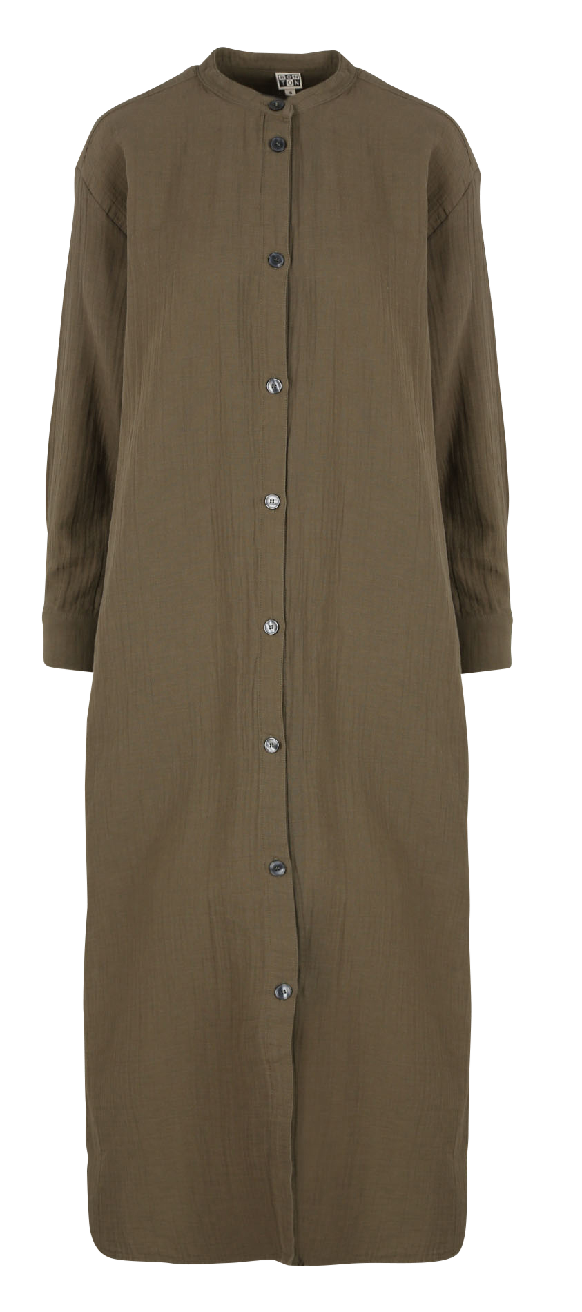 Halflange, katoenen jurk met ronde hals BONTON Kaki