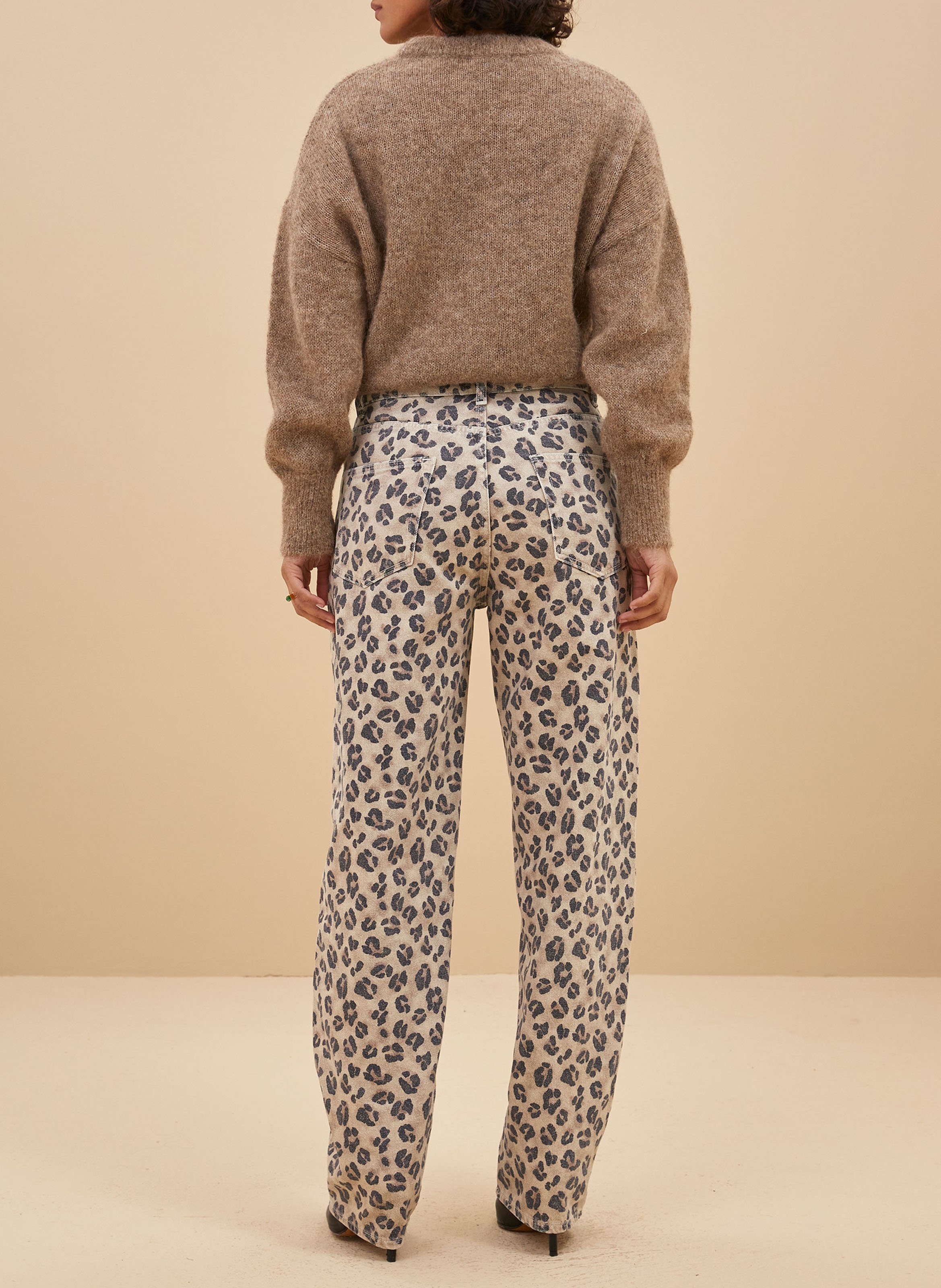 Jean droit imprimé en coton bio BY BAR Beige