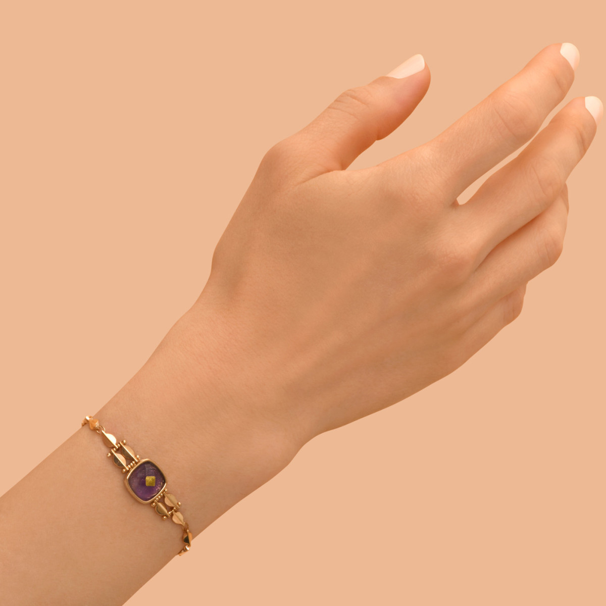 Adjustable fine bracelet with amethyst cabochon SATELLITE PARIS Purple