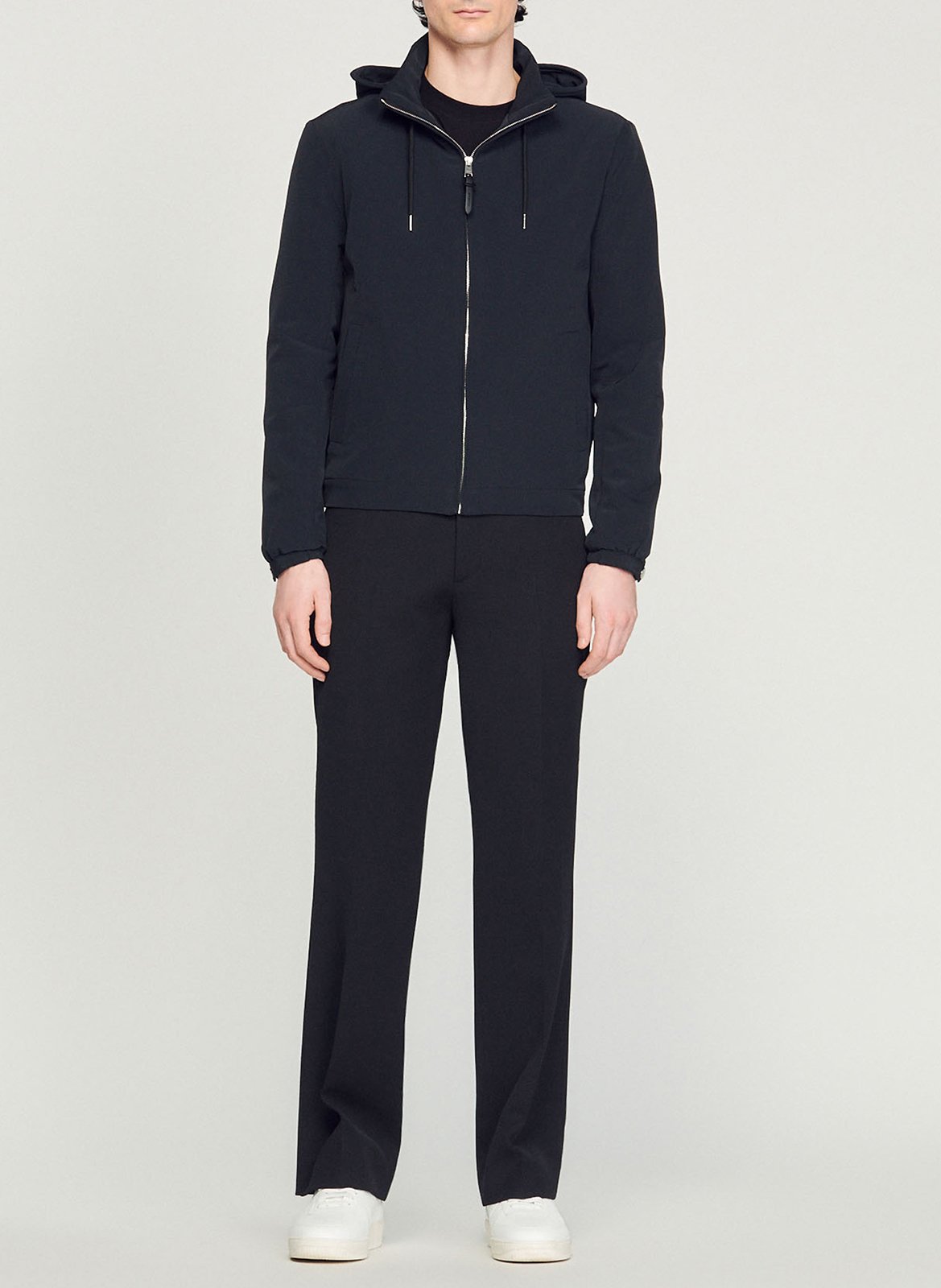 Blouson col montant regular fit zippé à capuche SANDRO Bleu