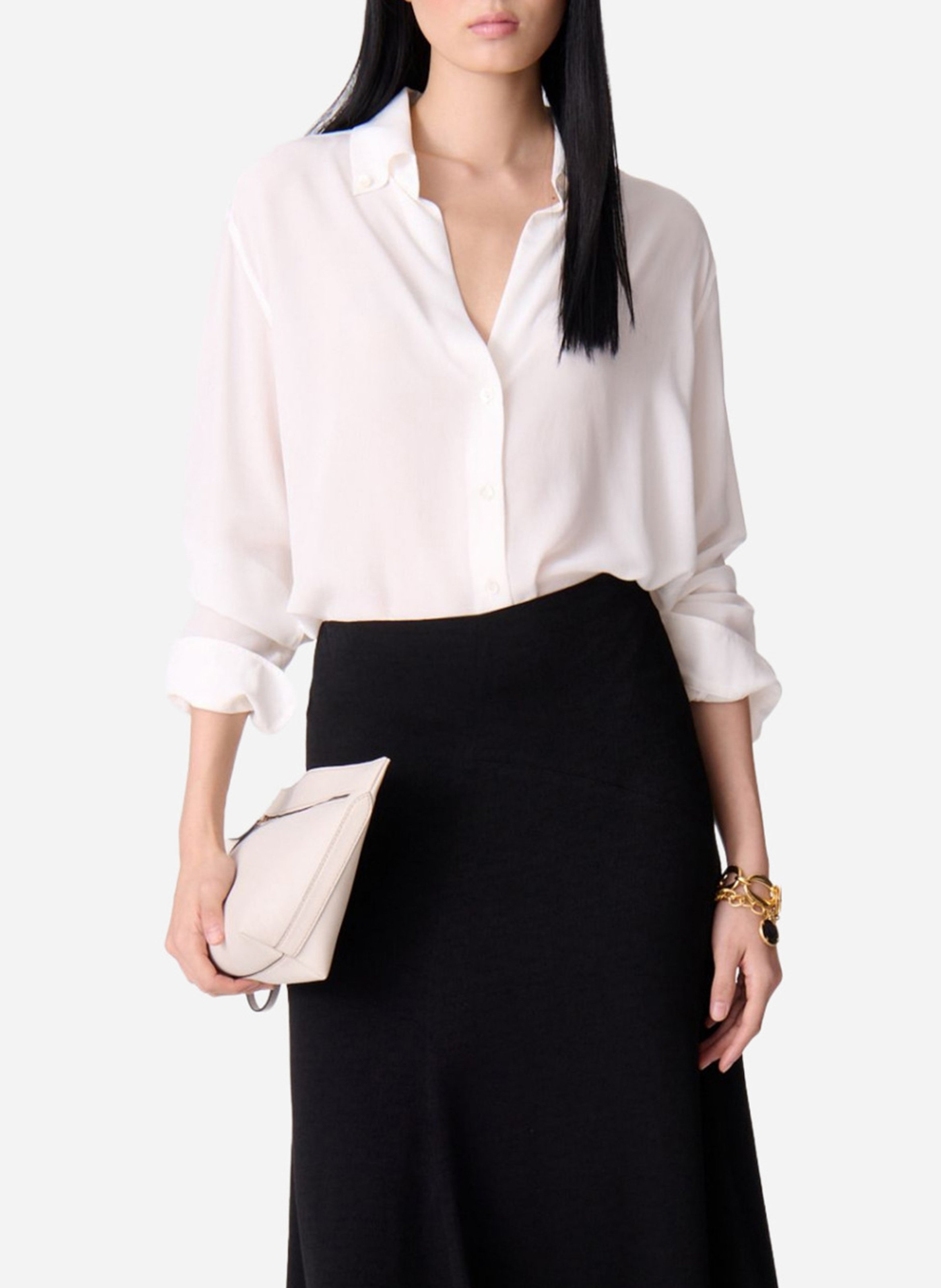 Fluid silk v-neck shirt VANESSA BRUNO Beige