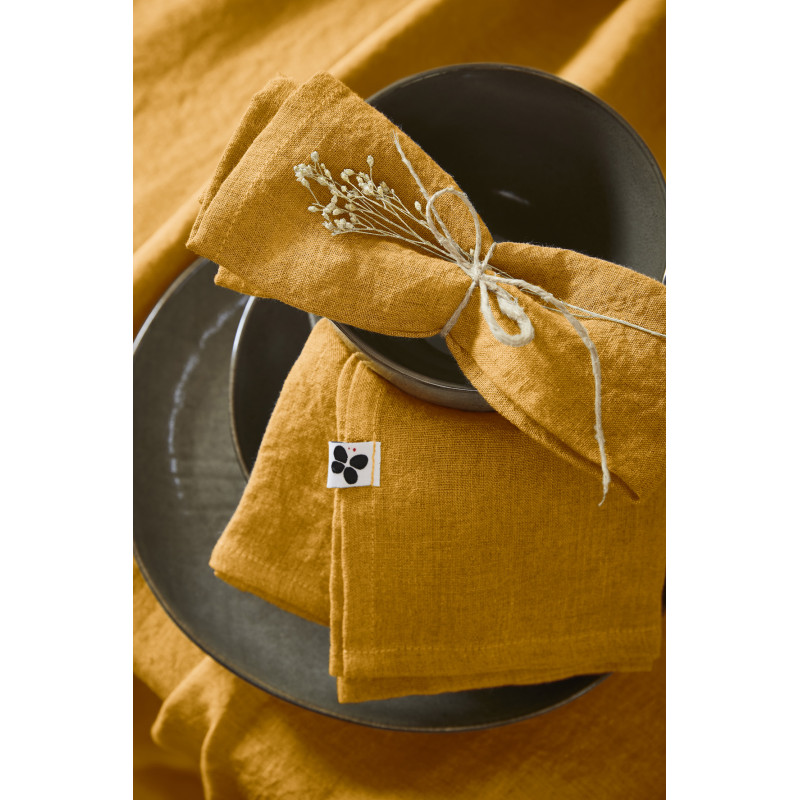 Set of 2 cotton muslin hand towels L'EFFET PAPILLON Yellow