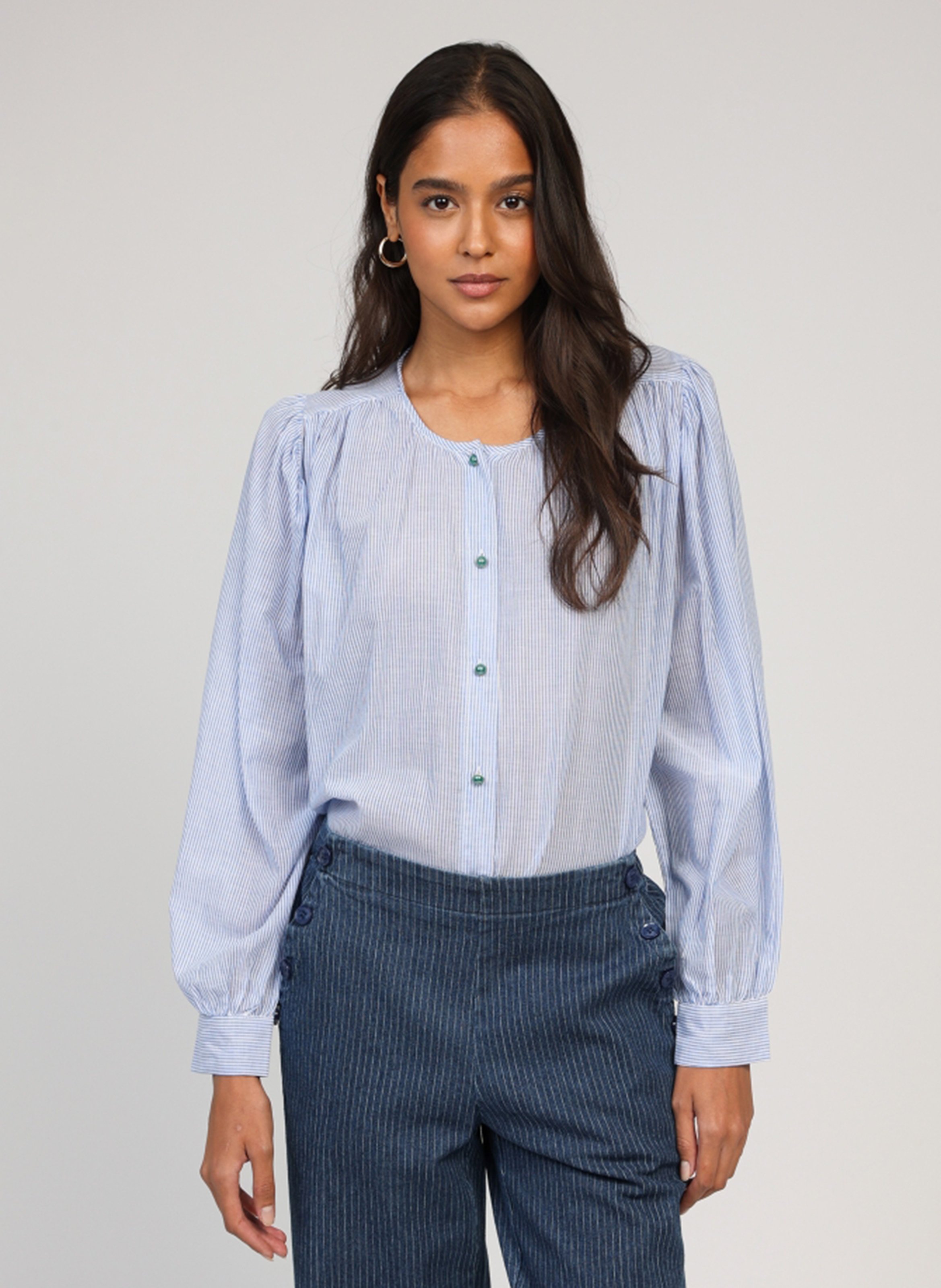 Celena striped cotton oversized shirt AN'GE Blue