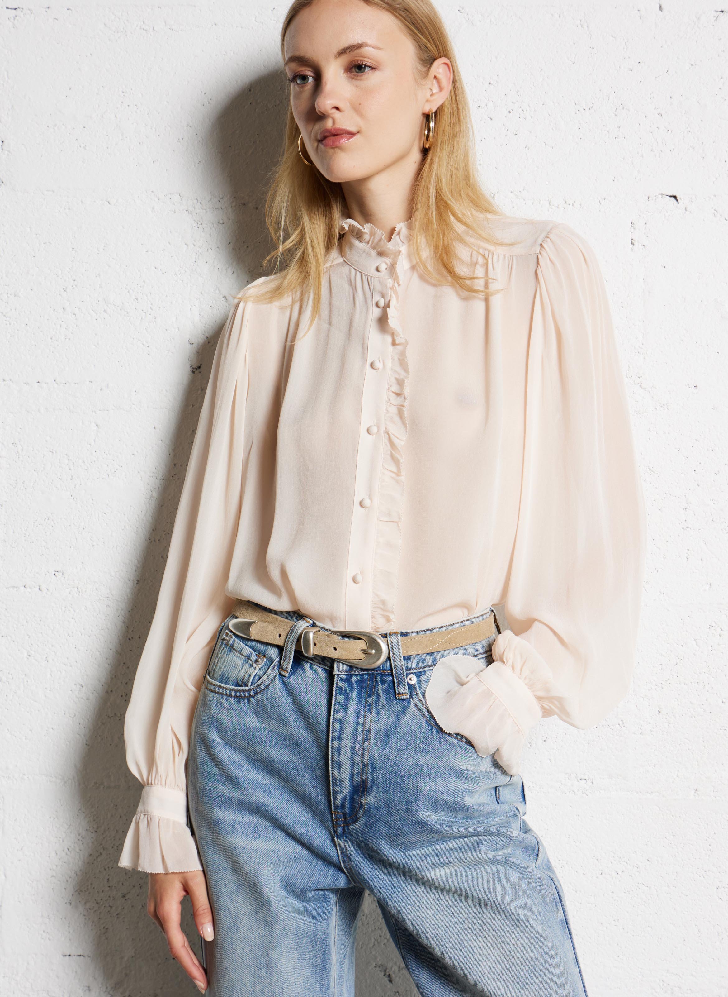 Blouse droite boutonnée à volants SUNCOO Rose