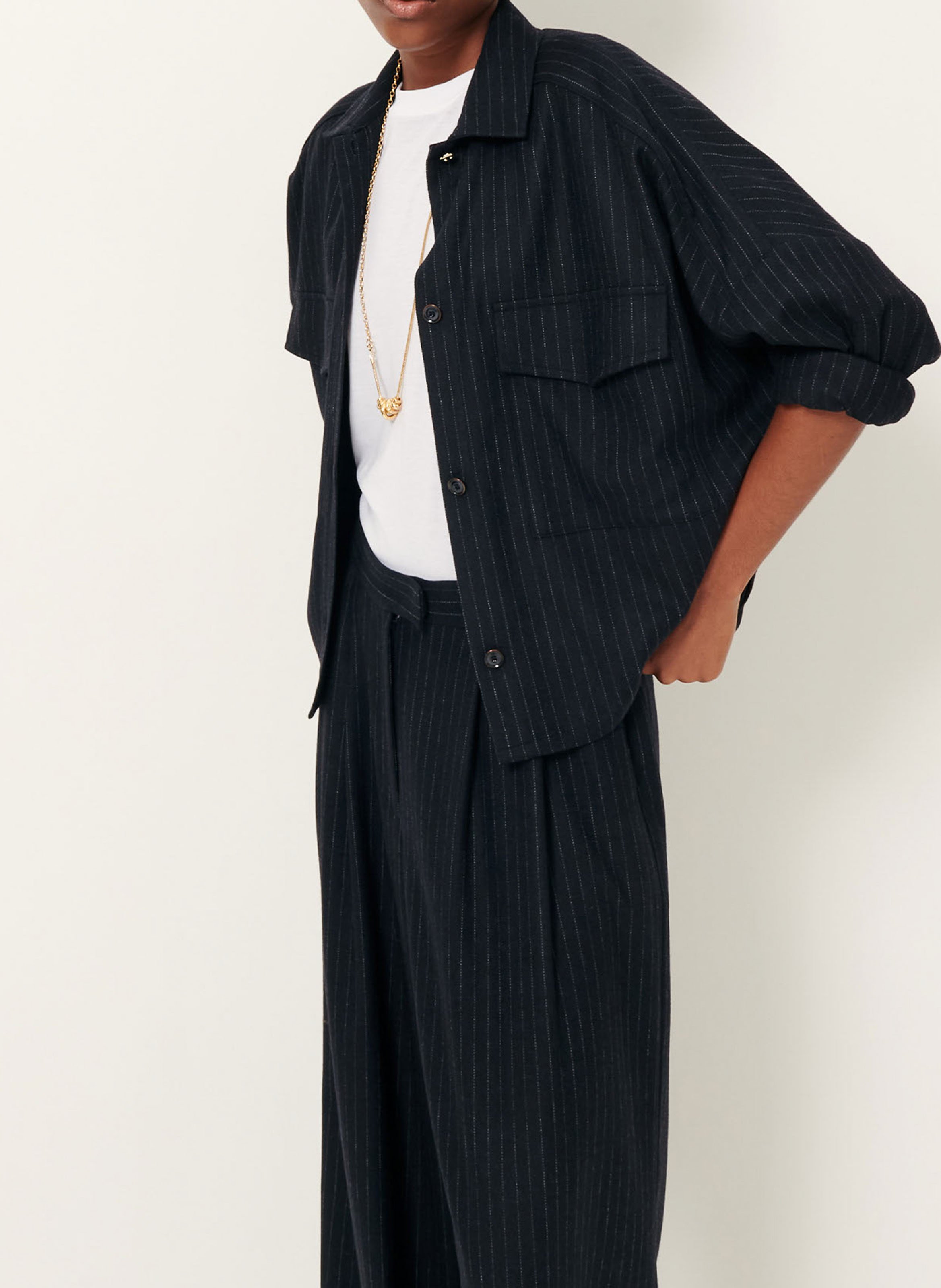 Chemise courte rayée en laine mélangée SESSUN Bleu