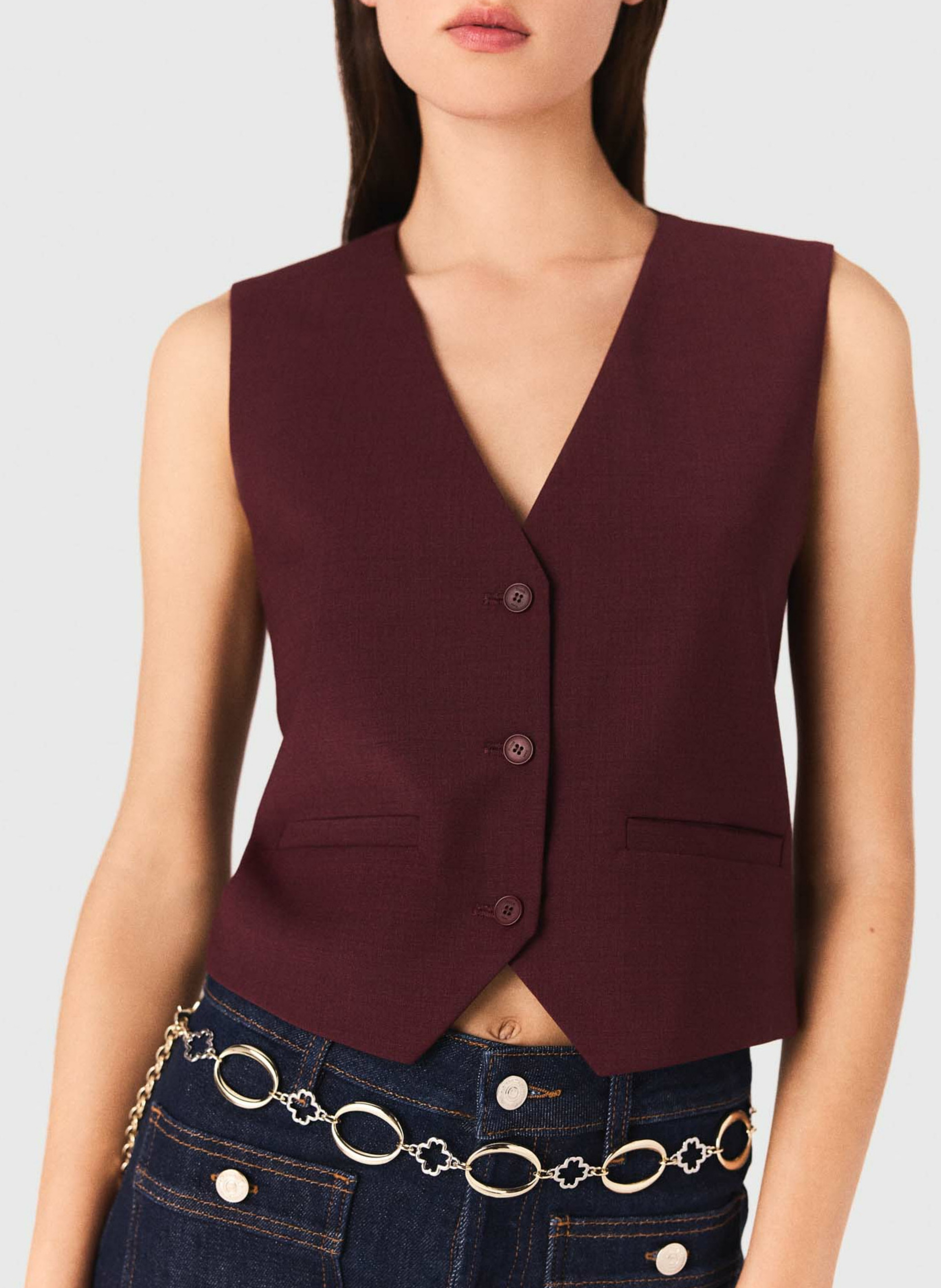 Gilet de tailleur col V MAJE Rouge
