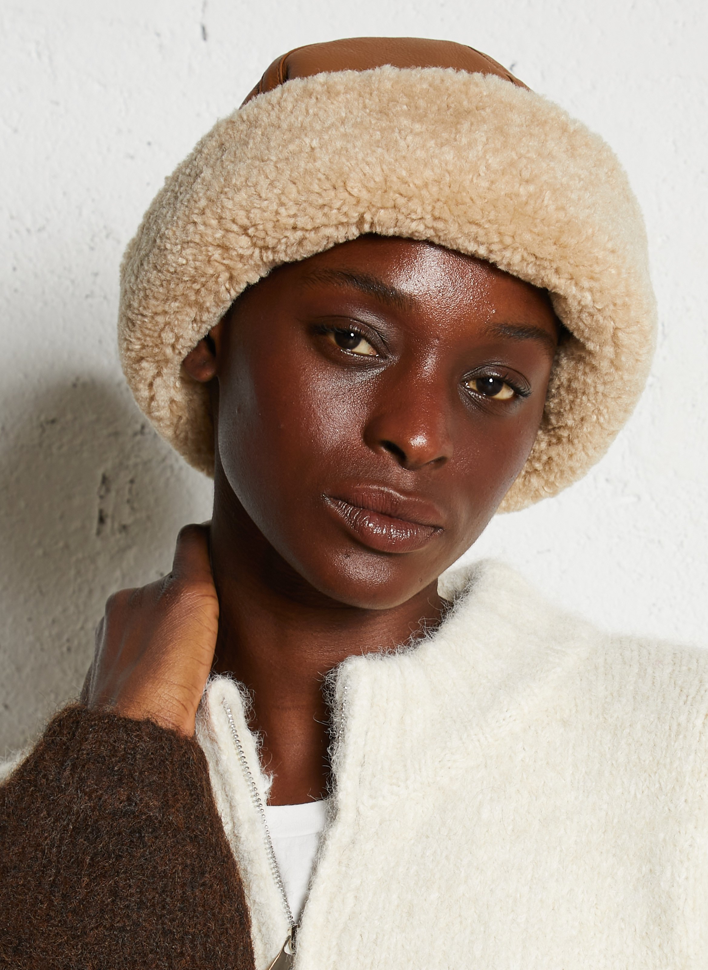 Bonnet à détail fausse fourrure NORR Marron