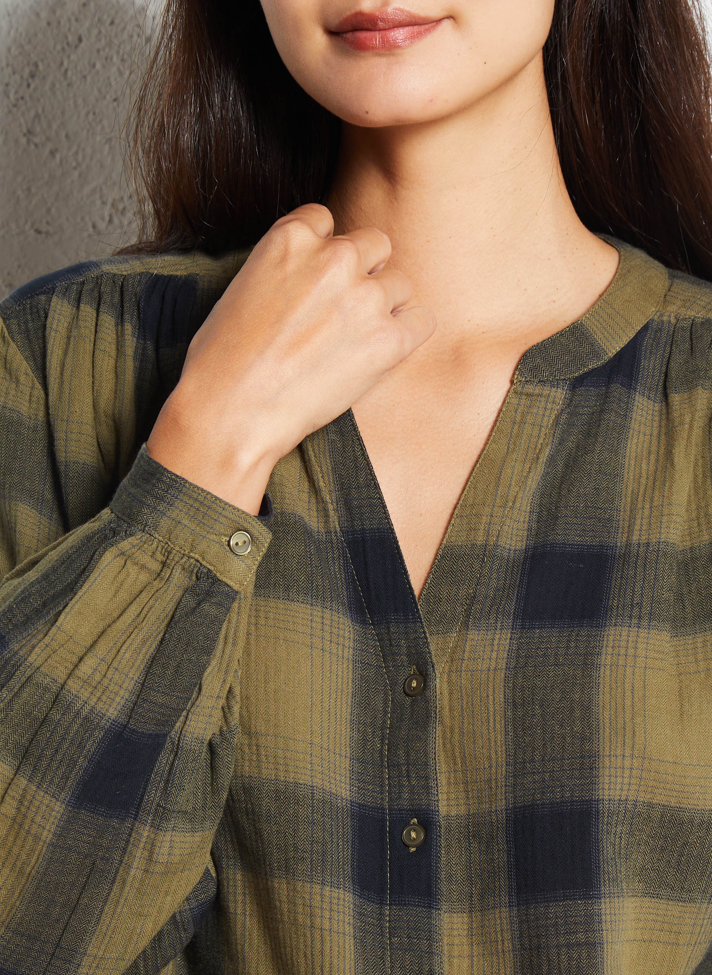 Chemise col V en coton MAISON 123 Vert