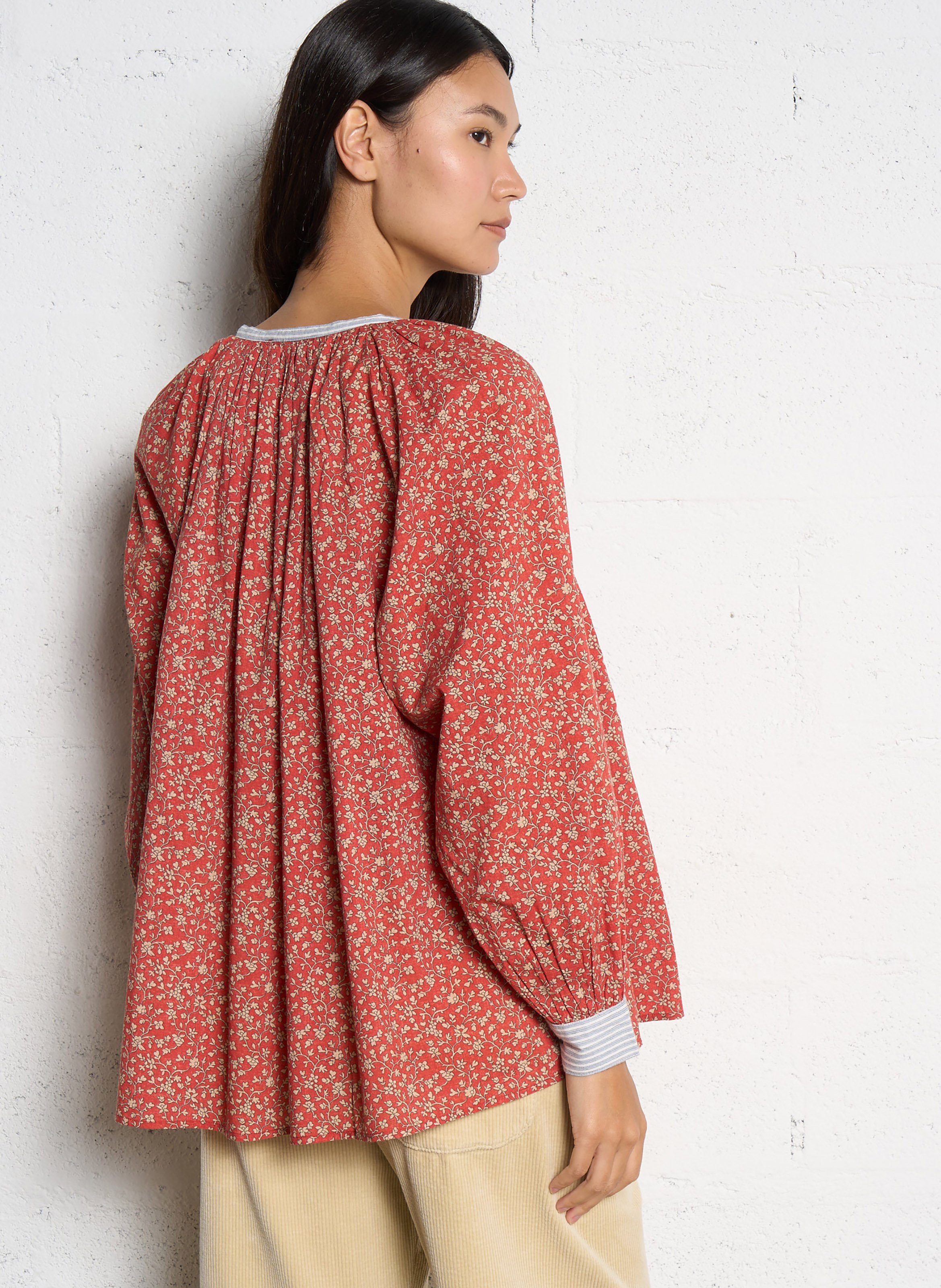 Round neck floral print cotton blouse HOD PARIS Red