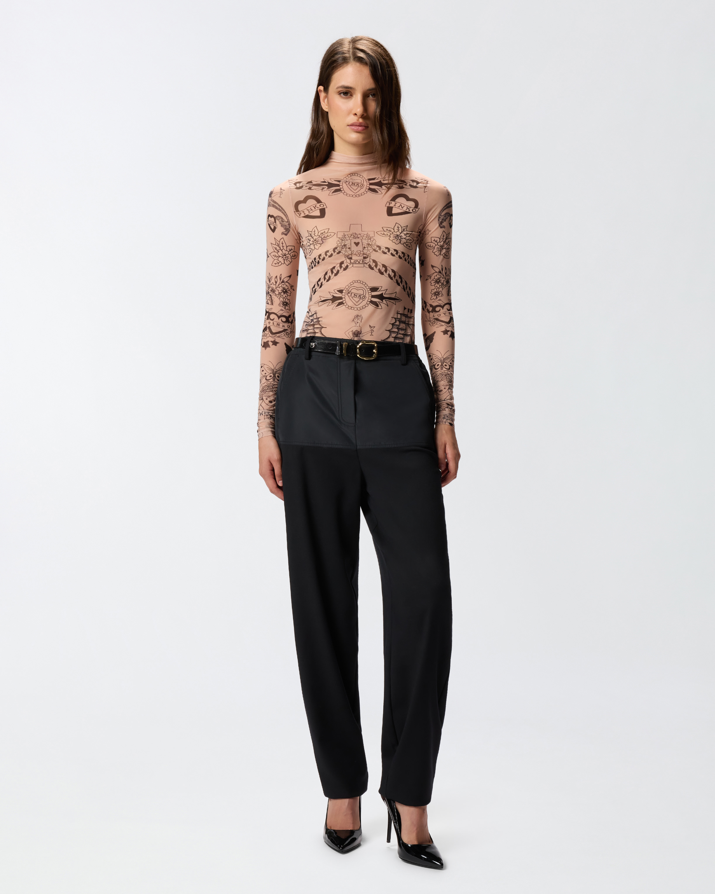 Printed tulle T-shirt PINKO Multicolored