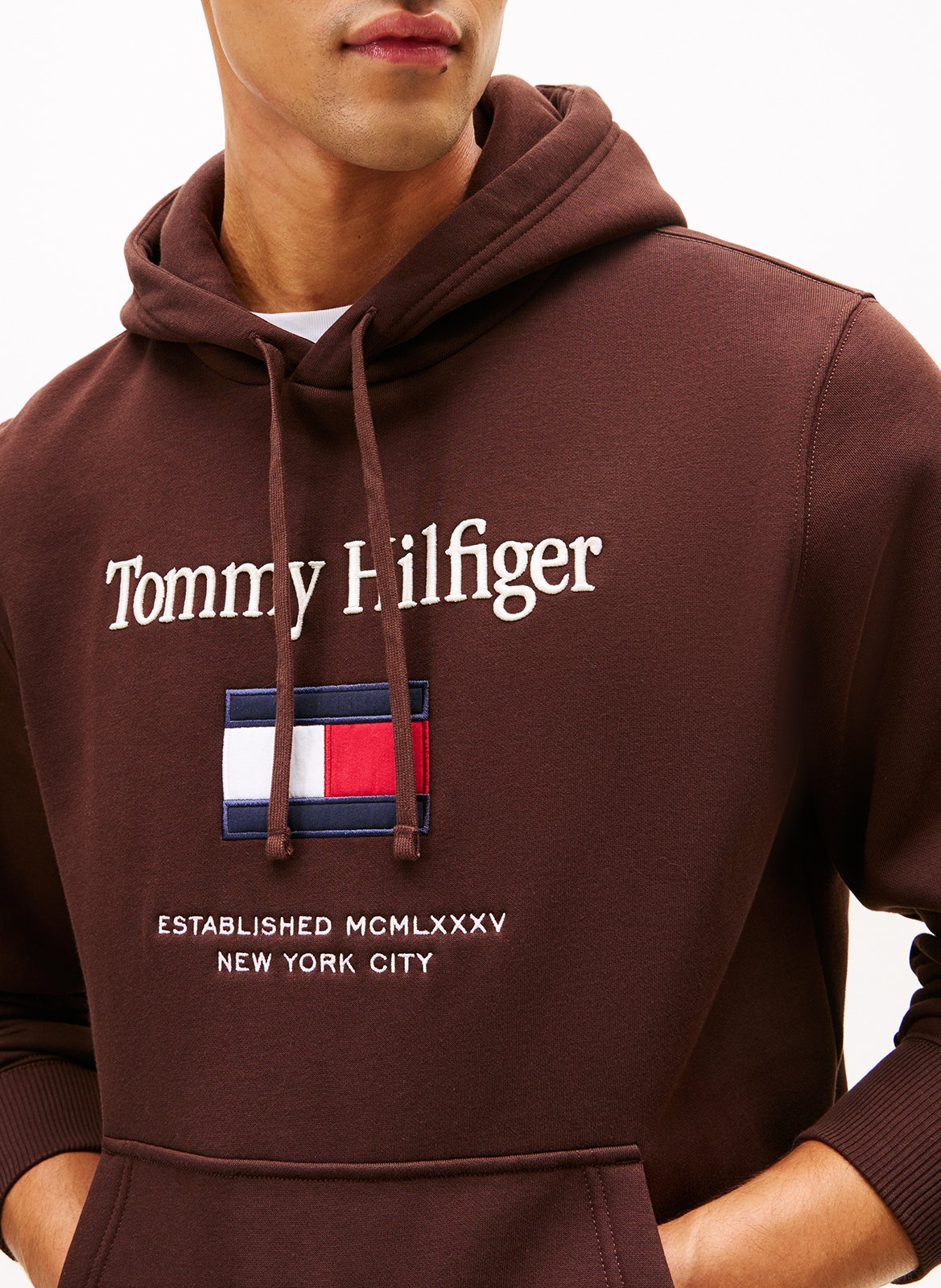 Sweat à capuche droit en coton mélangé TOMMY HILFIGER Marron