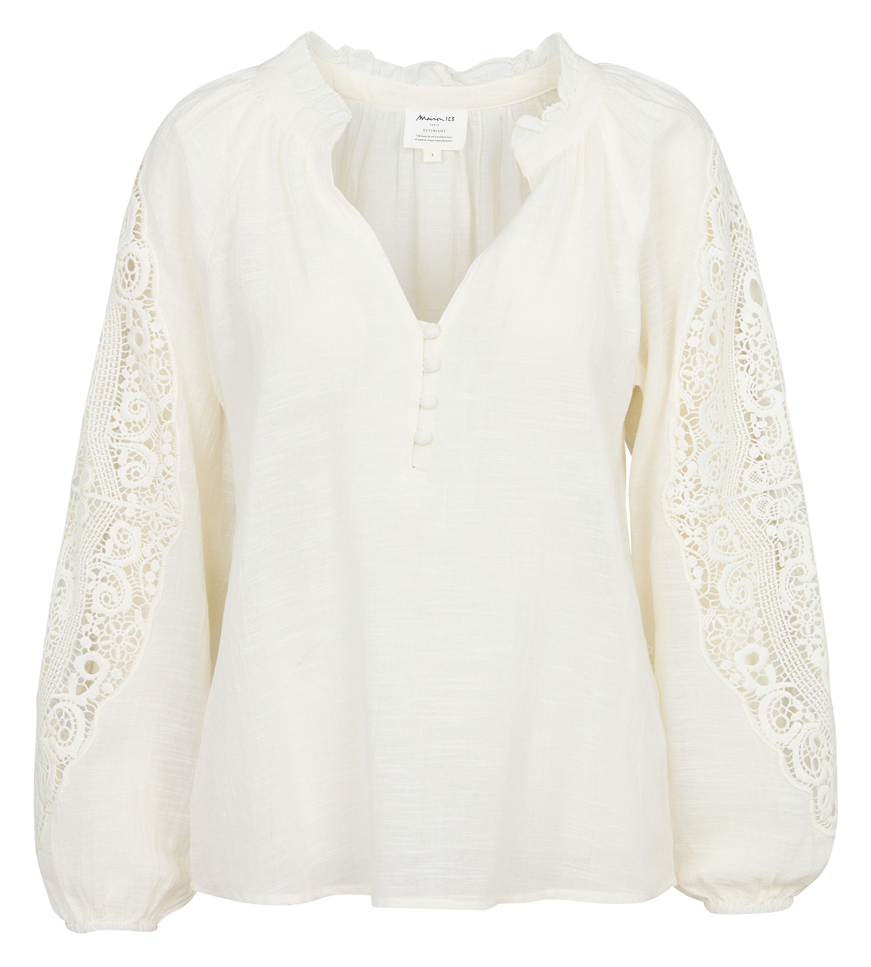 Blouse col V en coton  MAISON 123 Beige