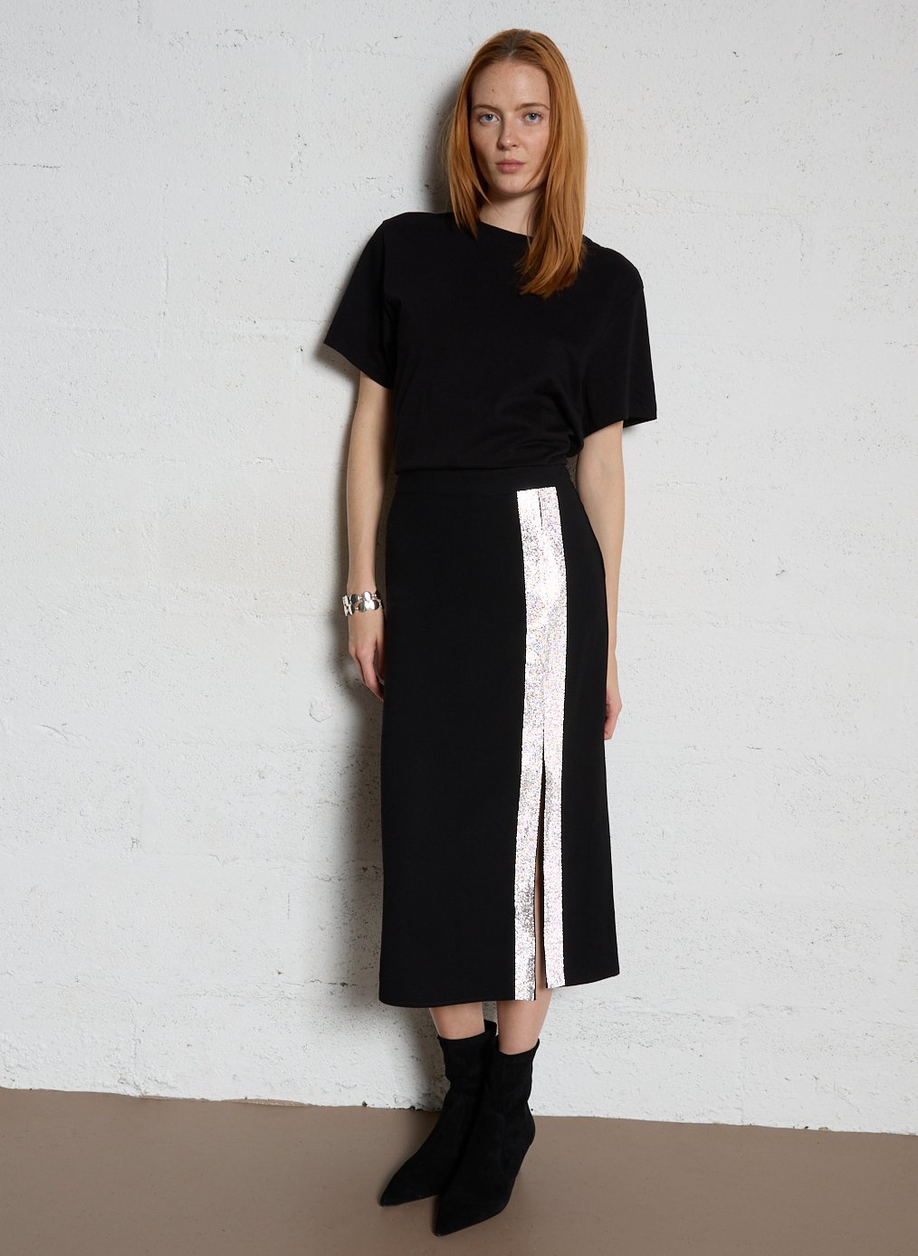 Straight midi skirt with rhinestones LA PETITE ETOILE Black