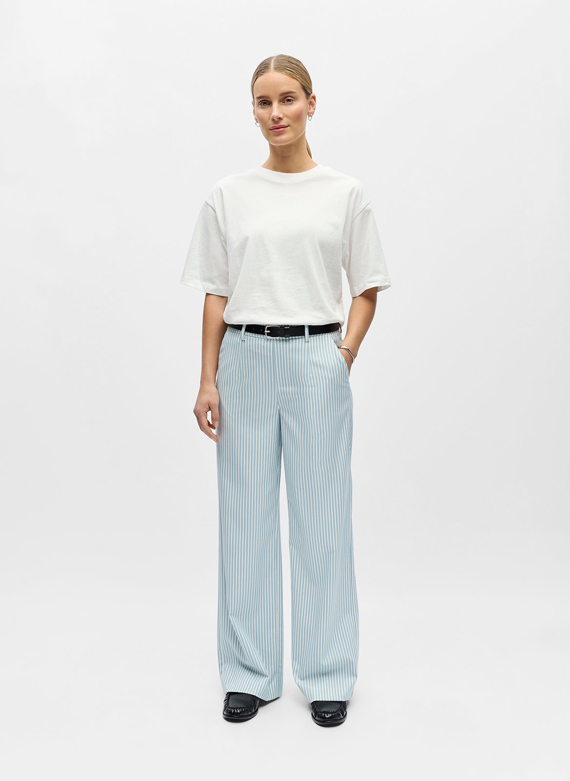 Pantalon large rayé OBJECT Beige