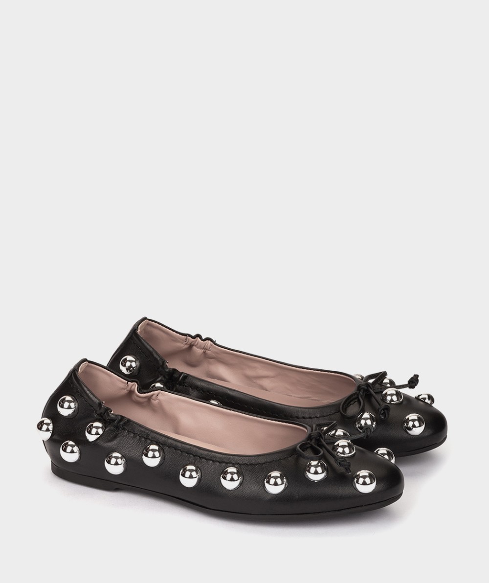 Black leather ballerina flats with metallic details PEDRO MIRALLES Black